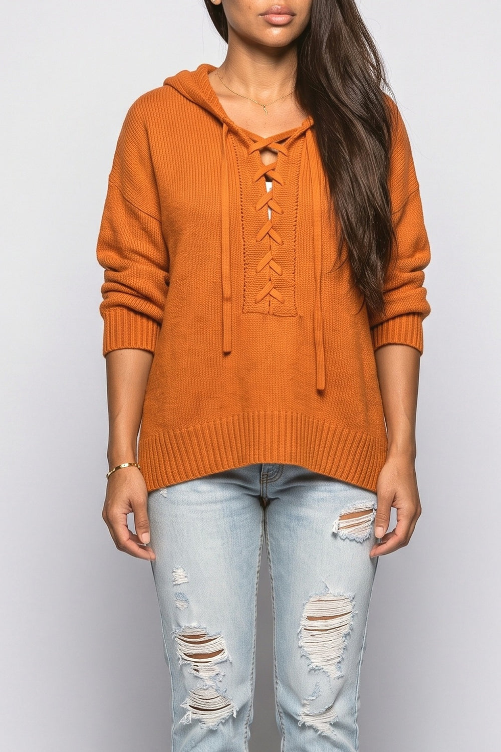 Lace V-Neck Pullover Sweater, fabric detail
