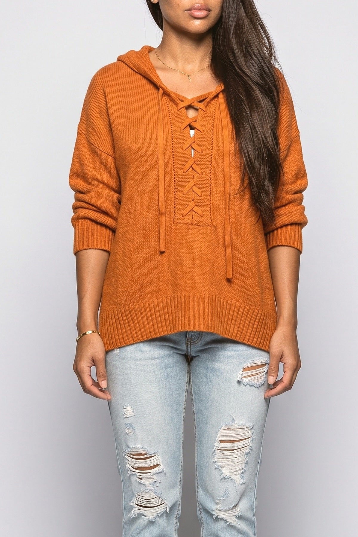 Lace V-Neck Pullover Sweater, fabric detail