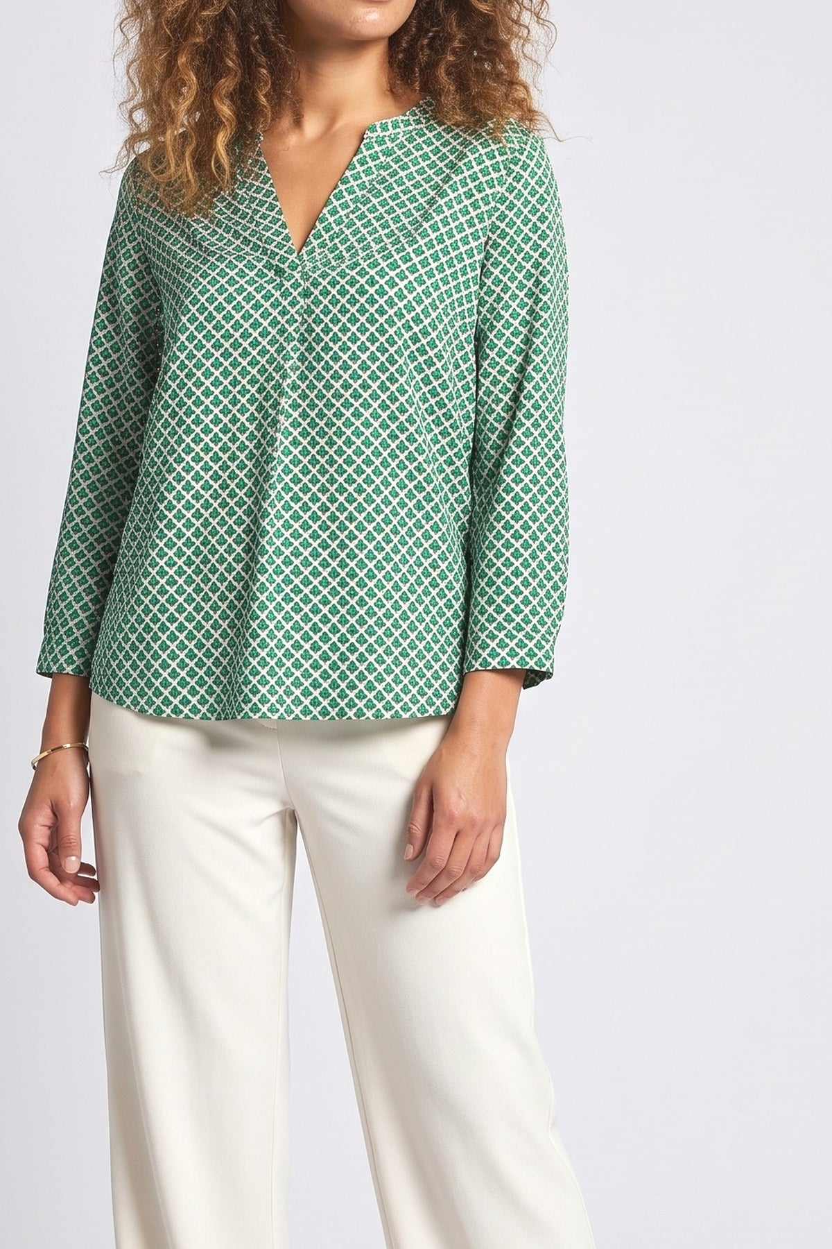 V-Neck Geometric Blouse, fabric detail