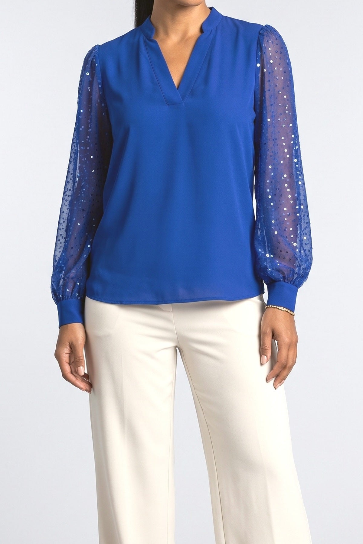 Blue V-Neck Blouse, fabric detail
