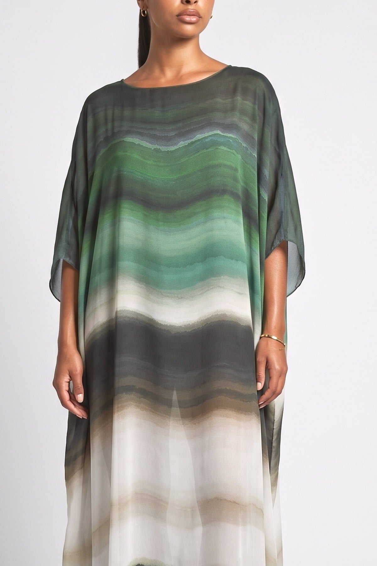 Gradient Print Kaftan Maxi Dress, fabric detail