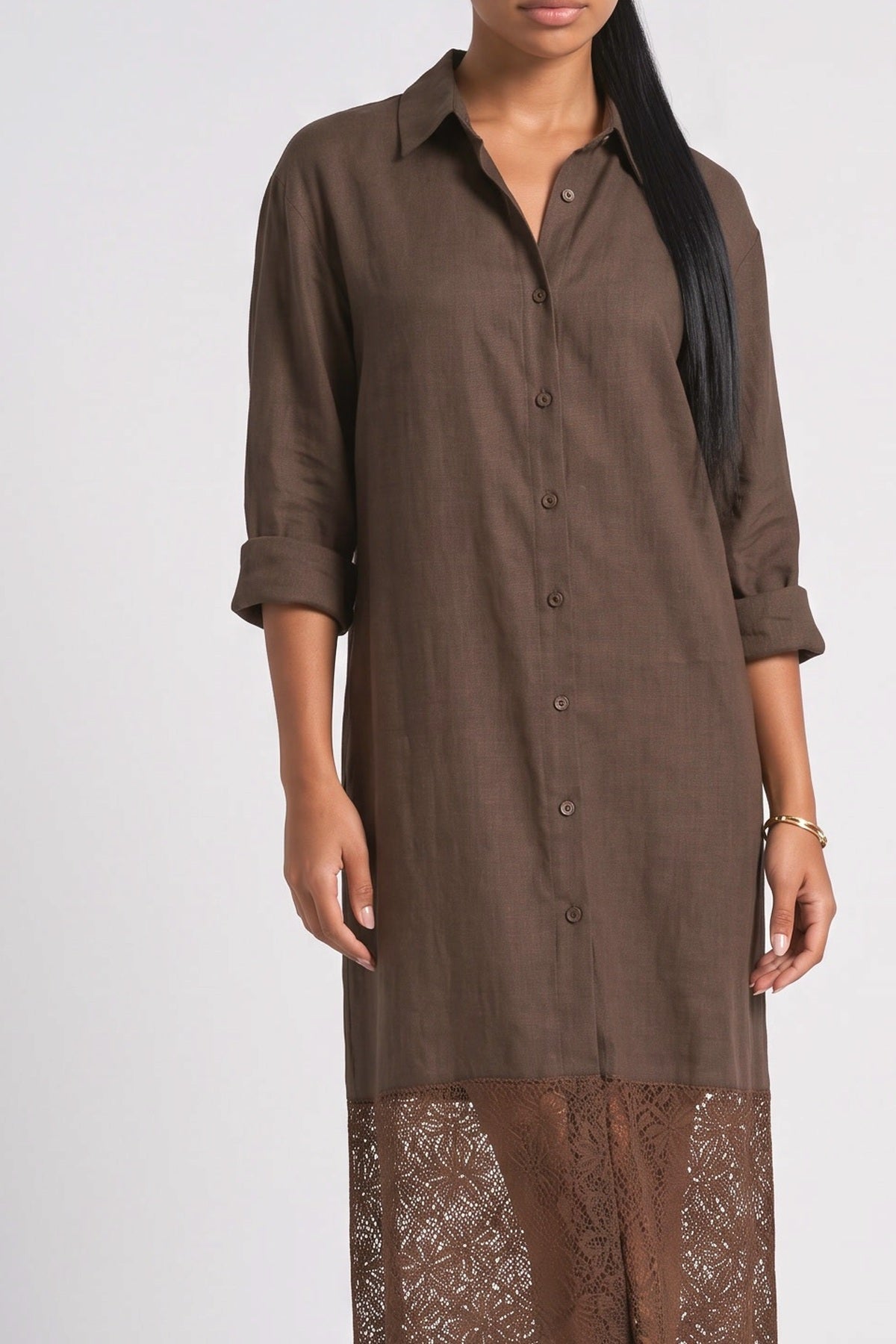 Brown Lace Midi Dress, fabric detail
