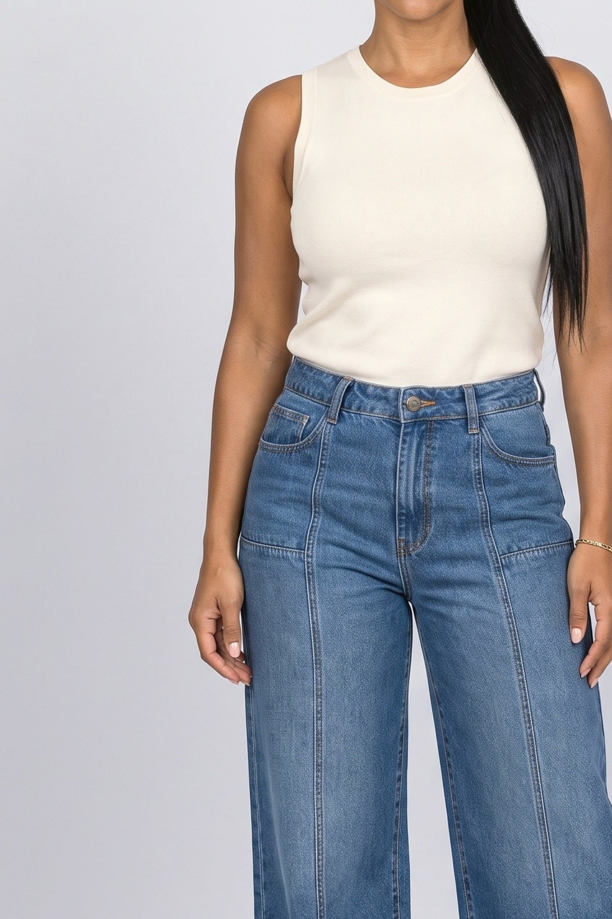 Blue Wide Leg Jeans, fabric detail