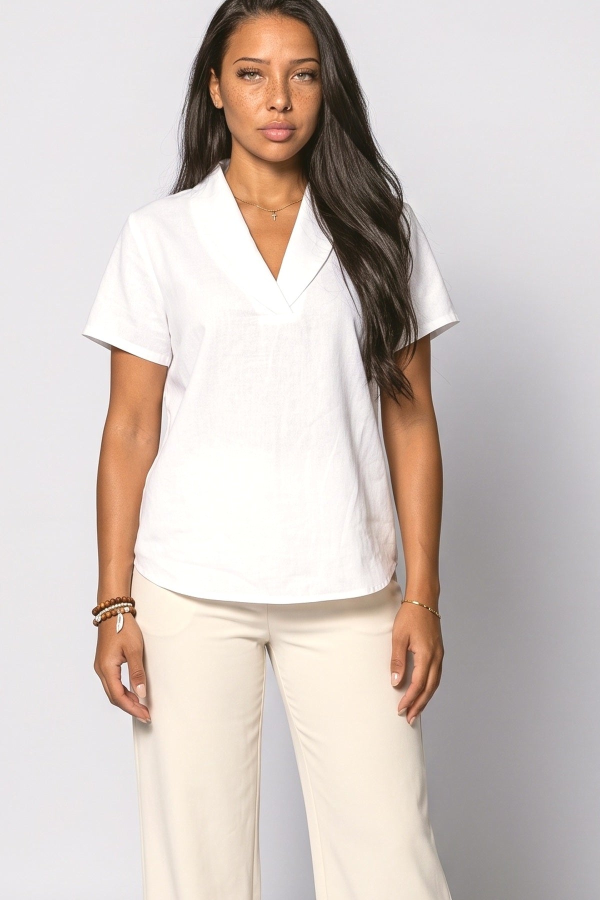 V-Neck Relaxed Blouse, fabric detail