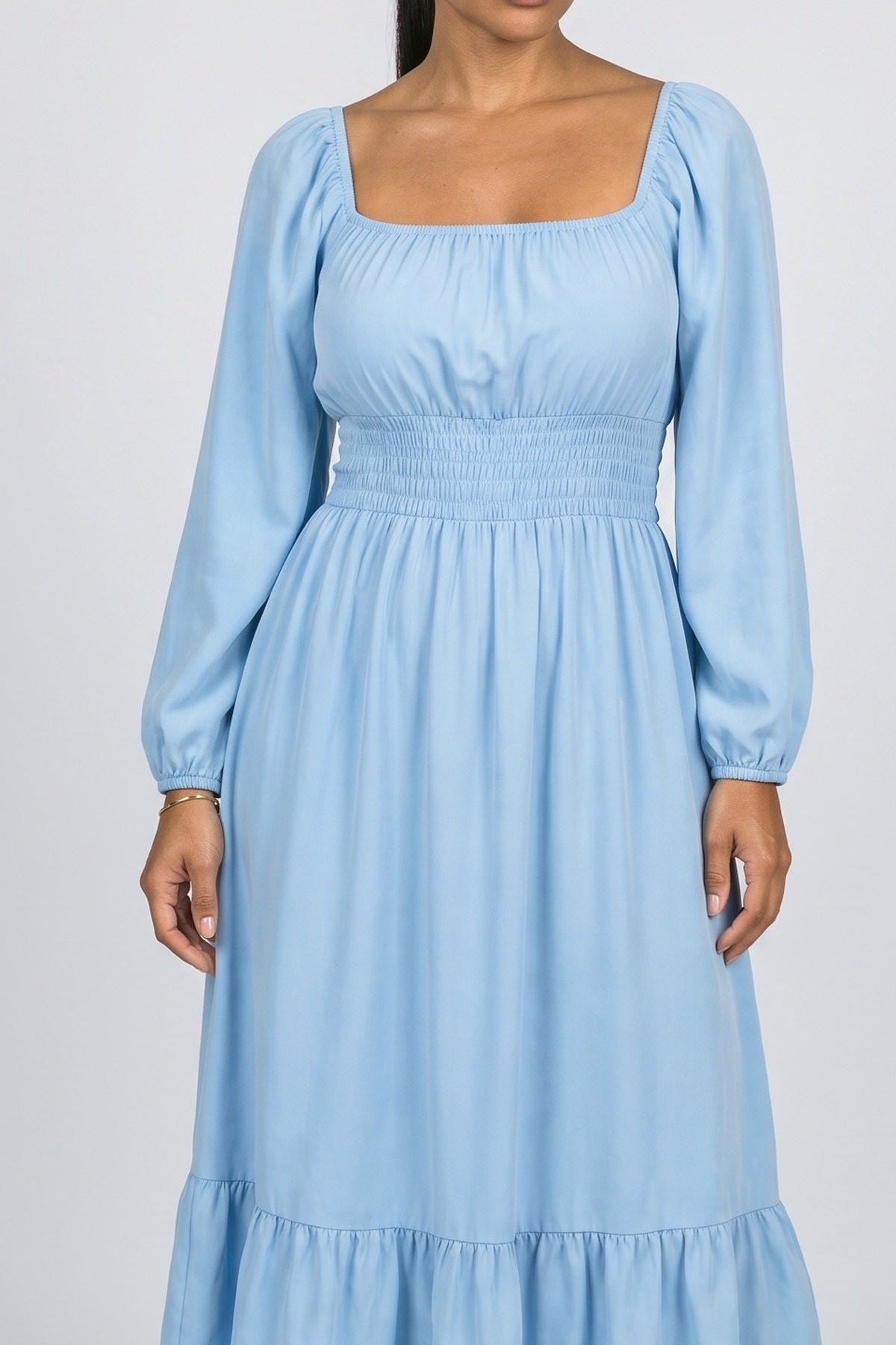 Square Neck Ruffle Midi Dress, fabric detail