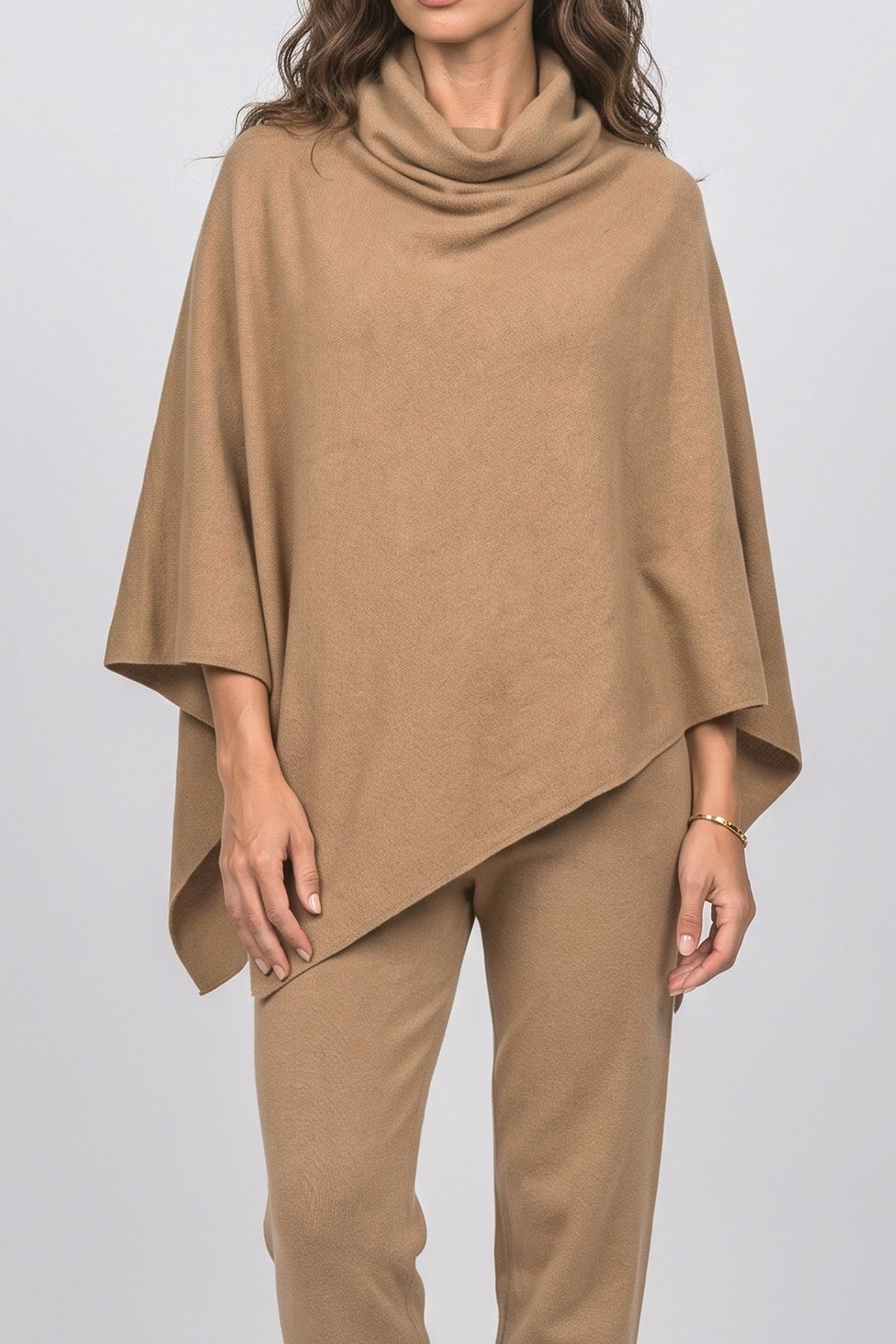 Cowl Neck Cape Pants Set Women, fabric detail