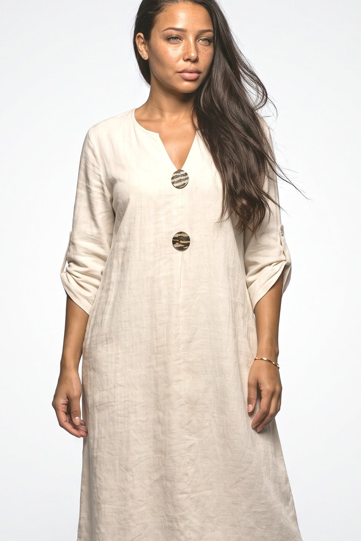 V-Neck Flowy Midi Dress, fabric detail