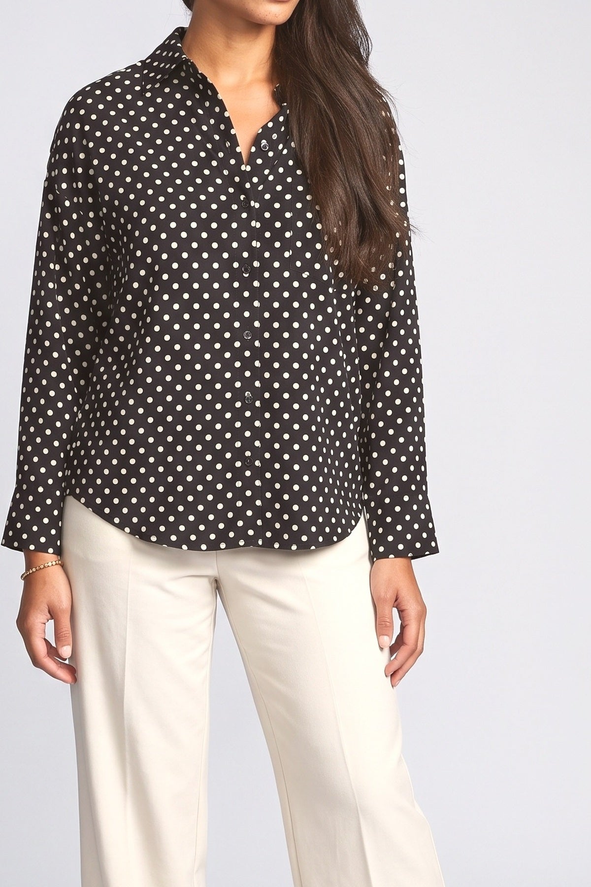 Black Polka Dot Long Sleeve Blouse, fabric detail