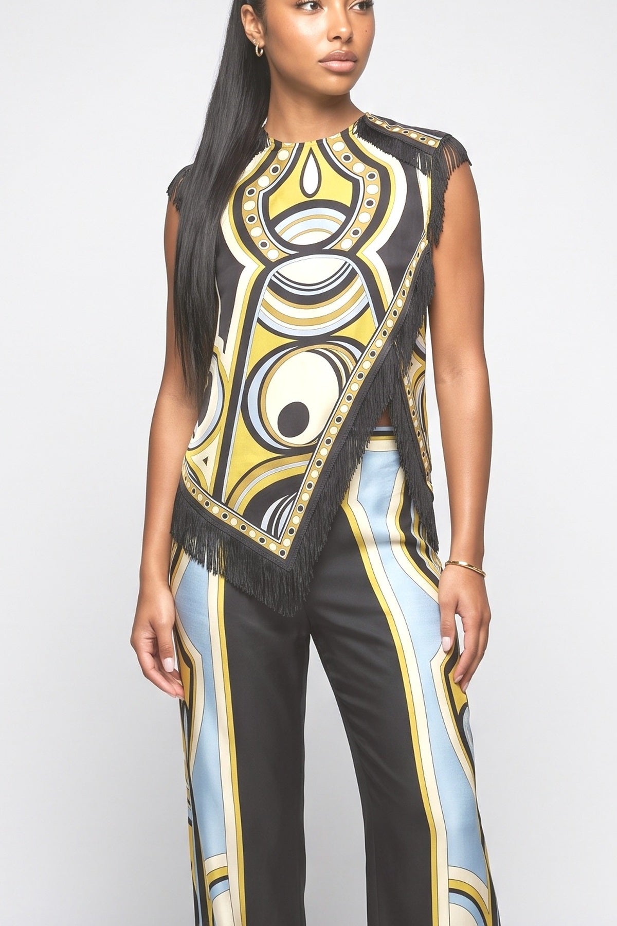 Black Geometric Asymmetric Outfit Set, fabric detail