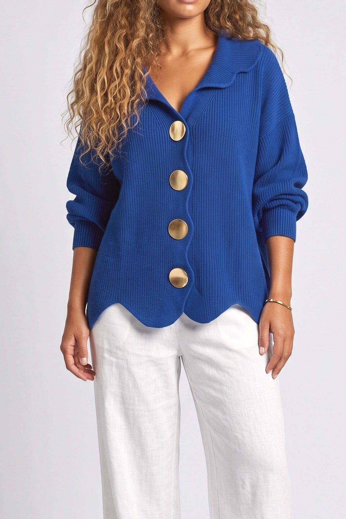 Blue Ribbed Knit Cardigan, fabric detail
