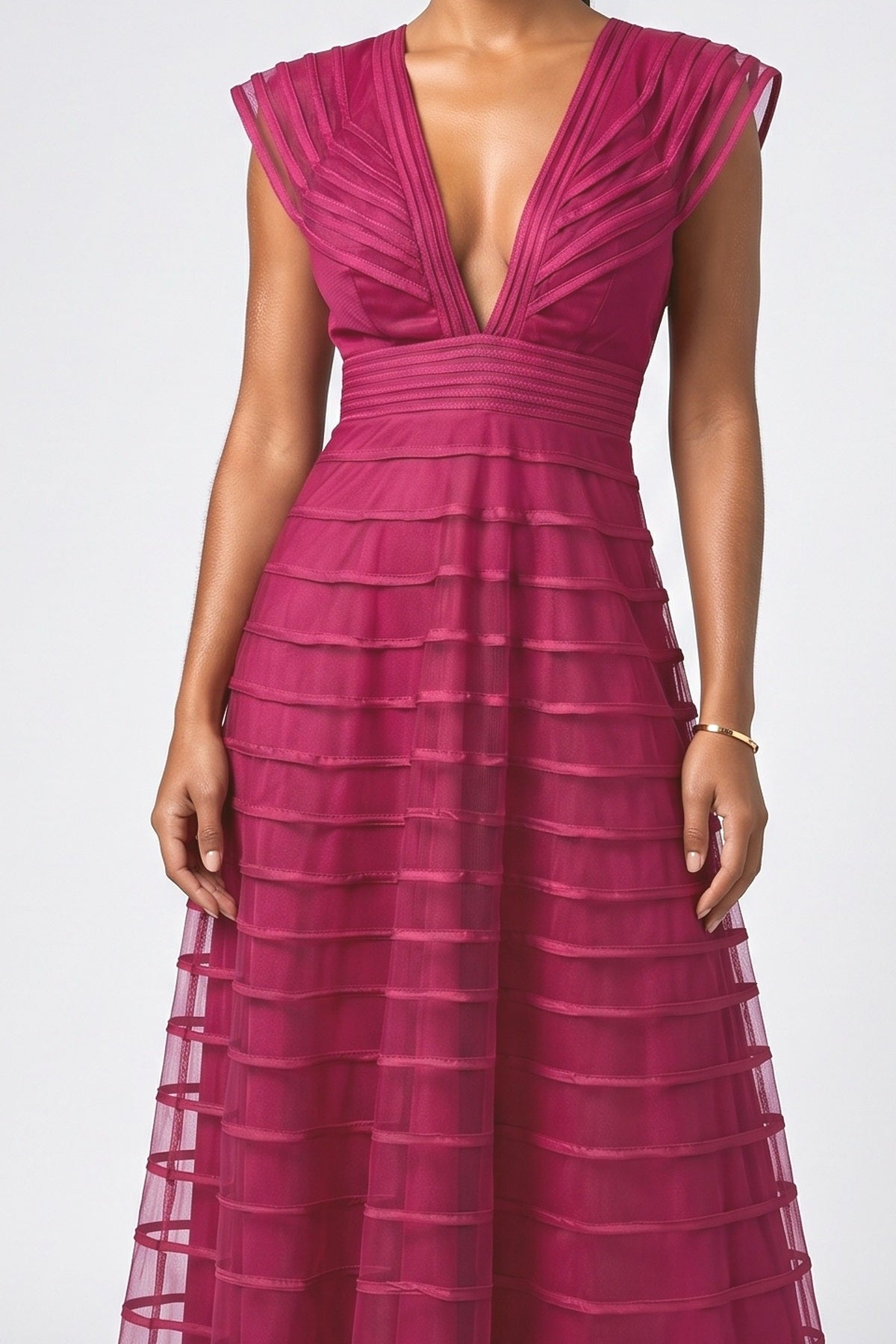 Mesh V-Neck Maxi Dress, fabric detail