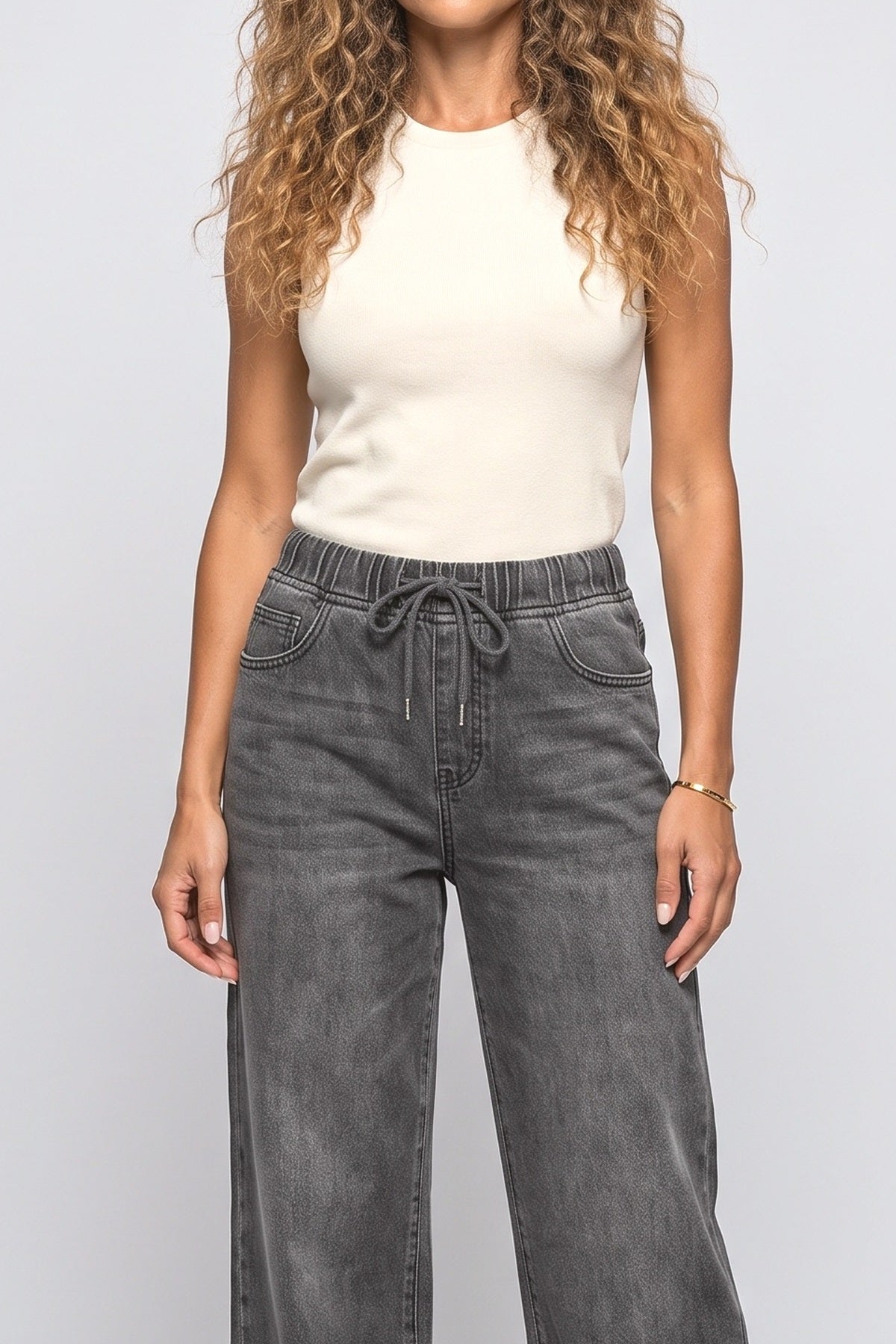 Denim Wide Leg Pants, fabric detail