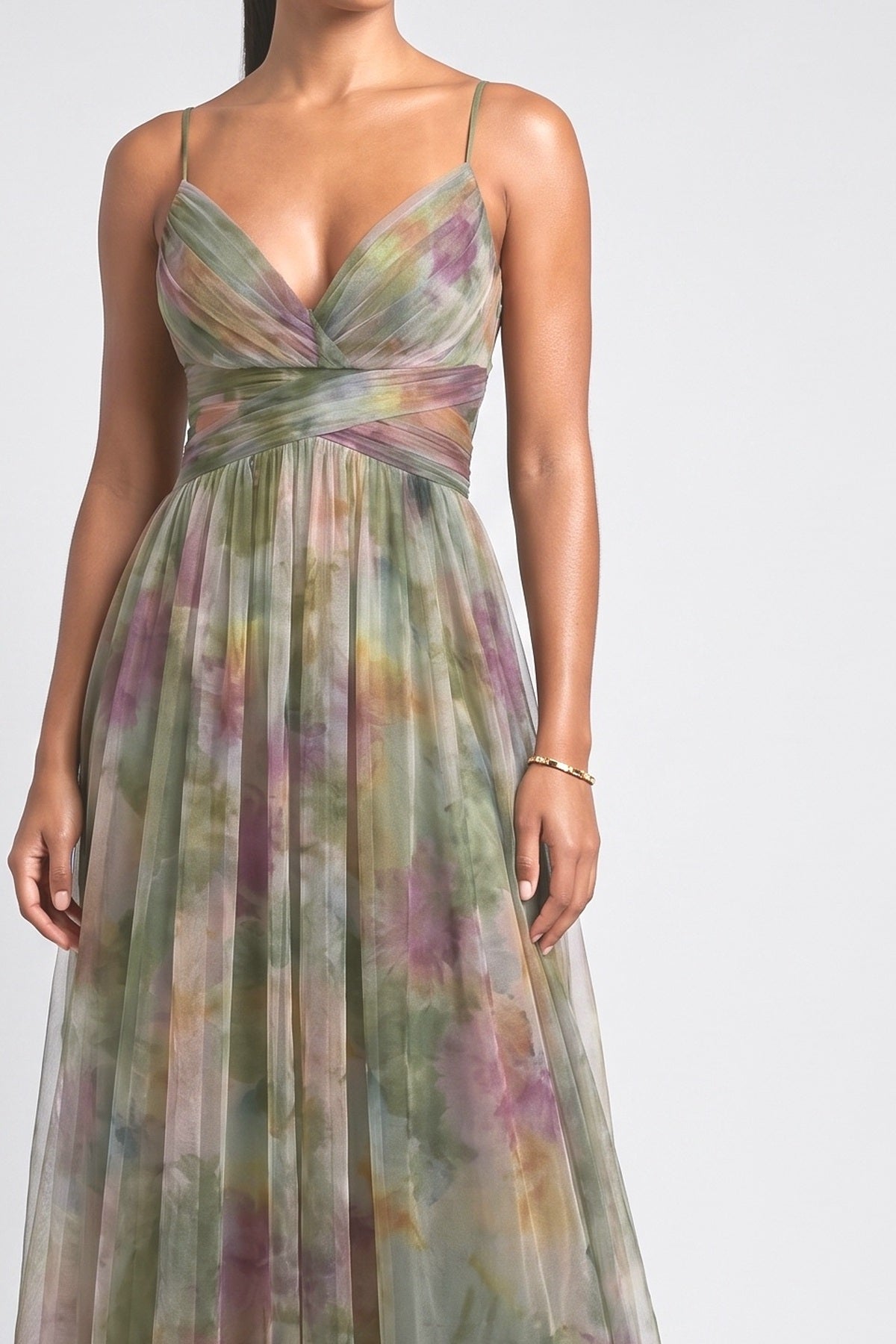 Floral V-Neck A-Line Maxi Dress, fabric detail