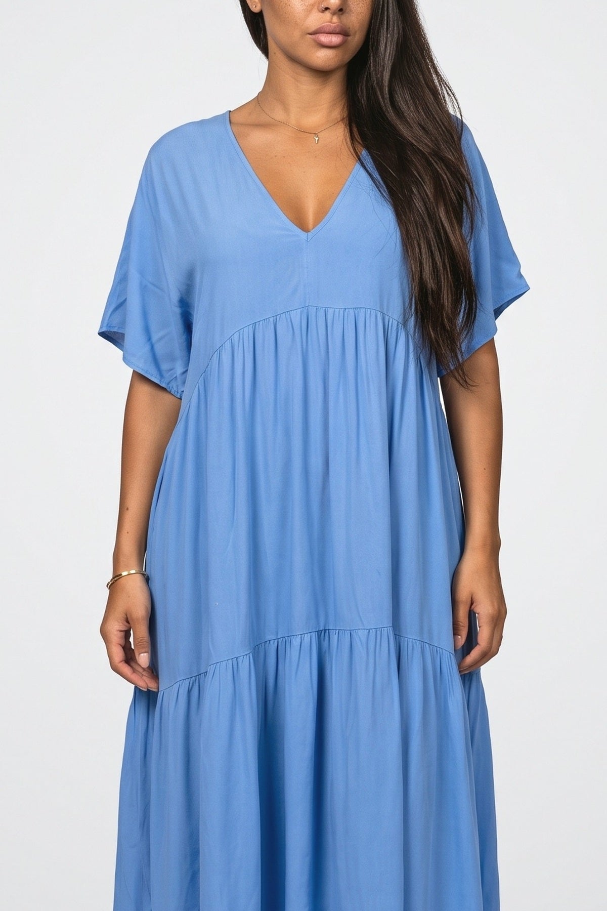 V-Neck Tiered Midi Dress, fabric detail