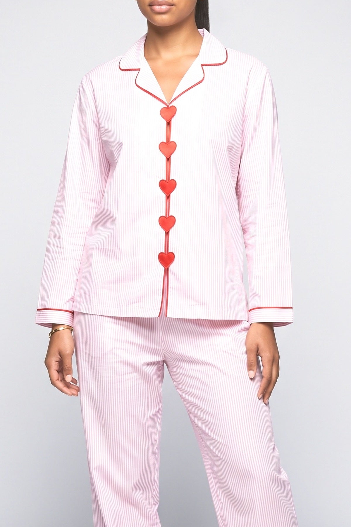 Girl Love Pajama in Pink Stripes, fabric detail