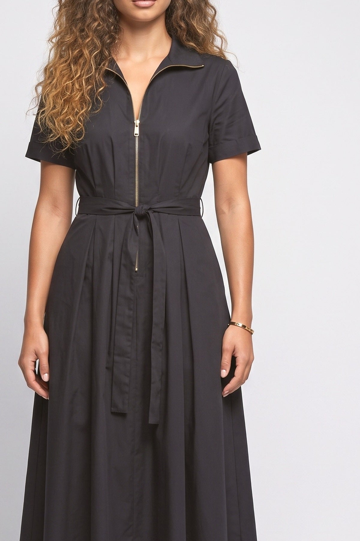 Black Short Sleeve Midi Dress, fabric detail
