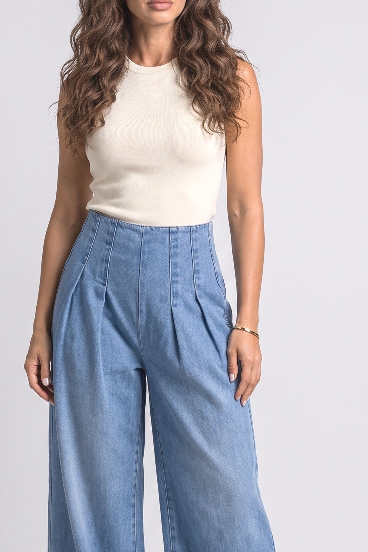 Blue Wide Leg Jeans, fabric detail