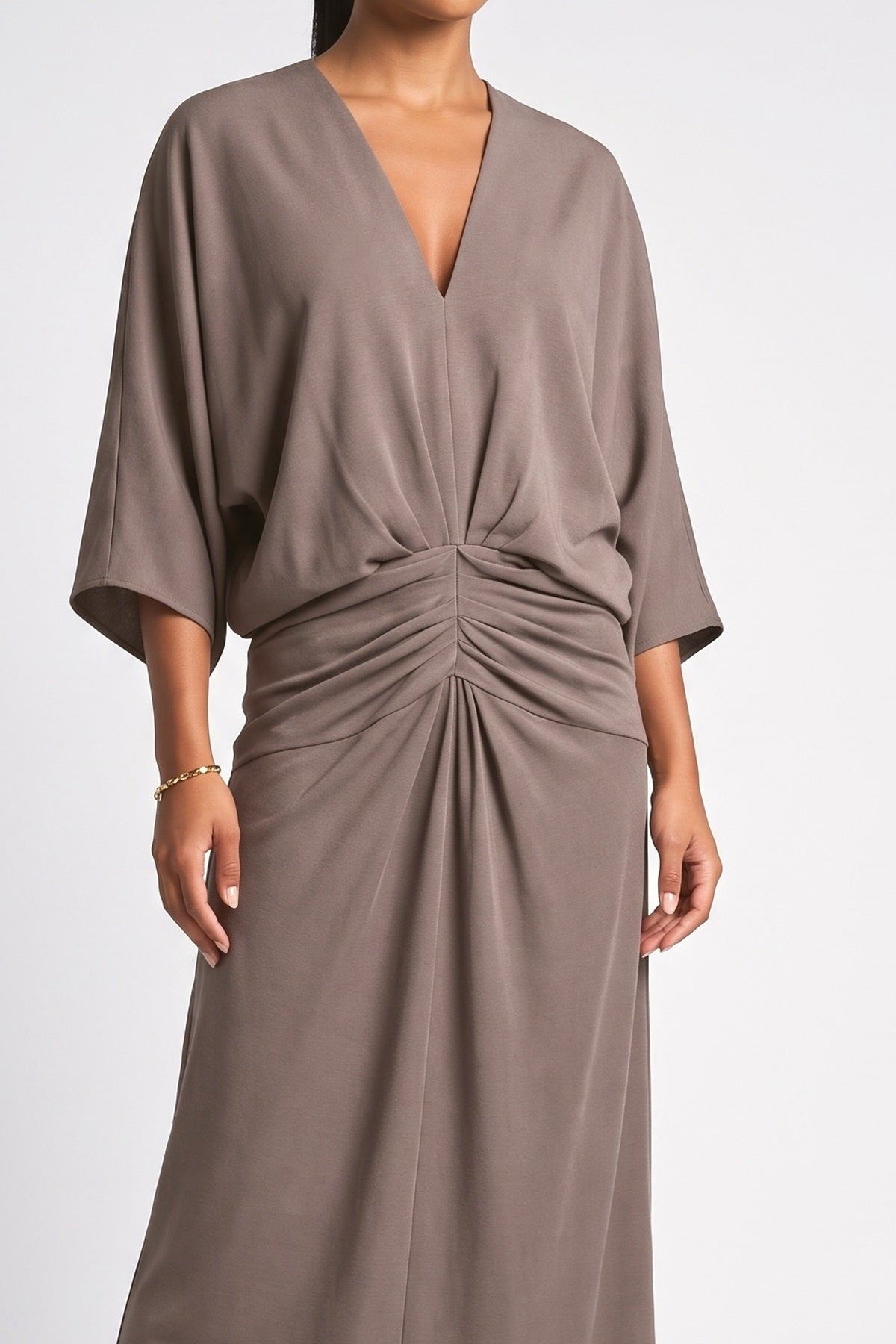 Purple Batwing Sleeve Pleated Maxi Dress, fabric detail