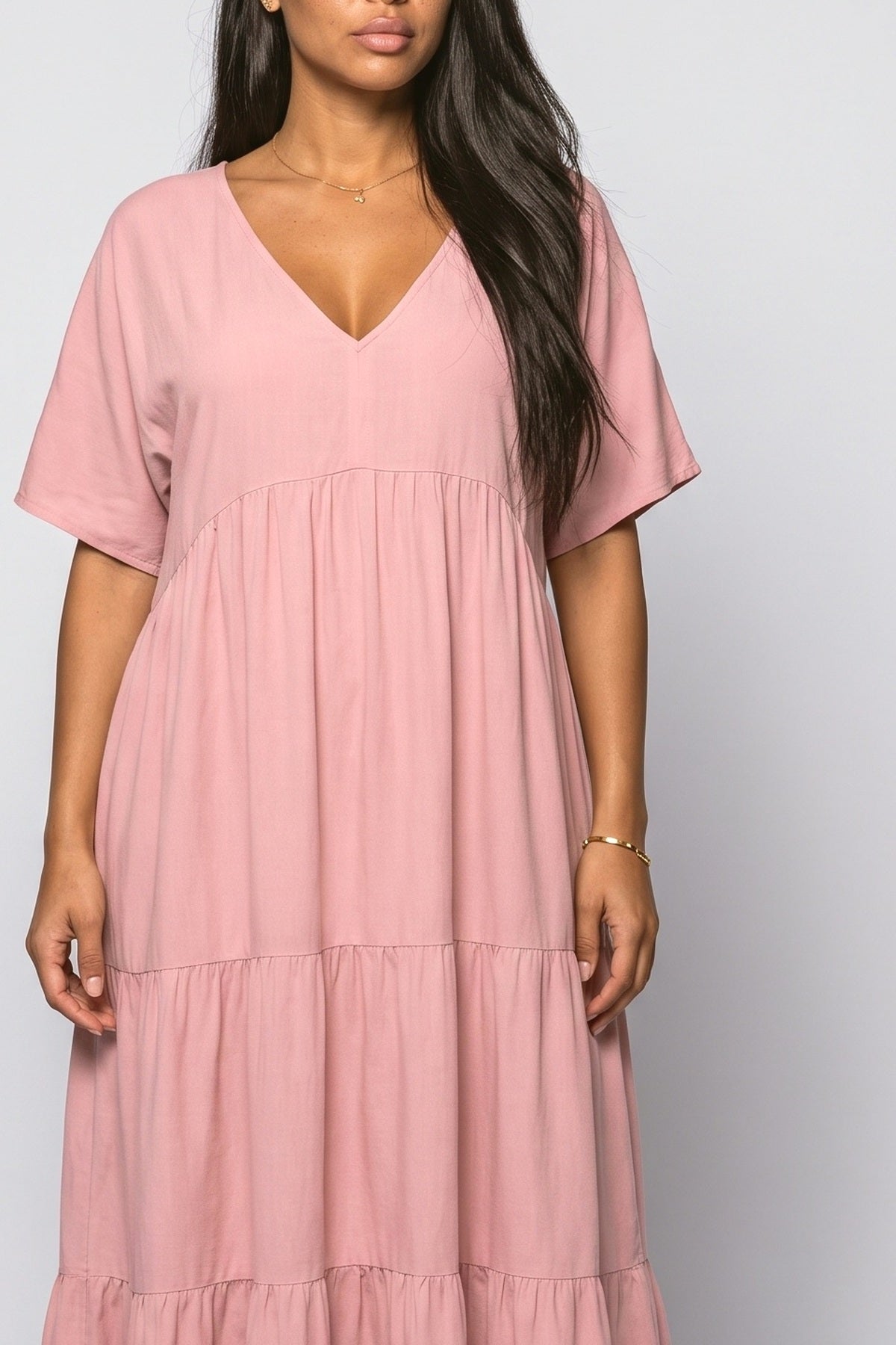 V-Neck Tiered Maxi Dress, fabric detail