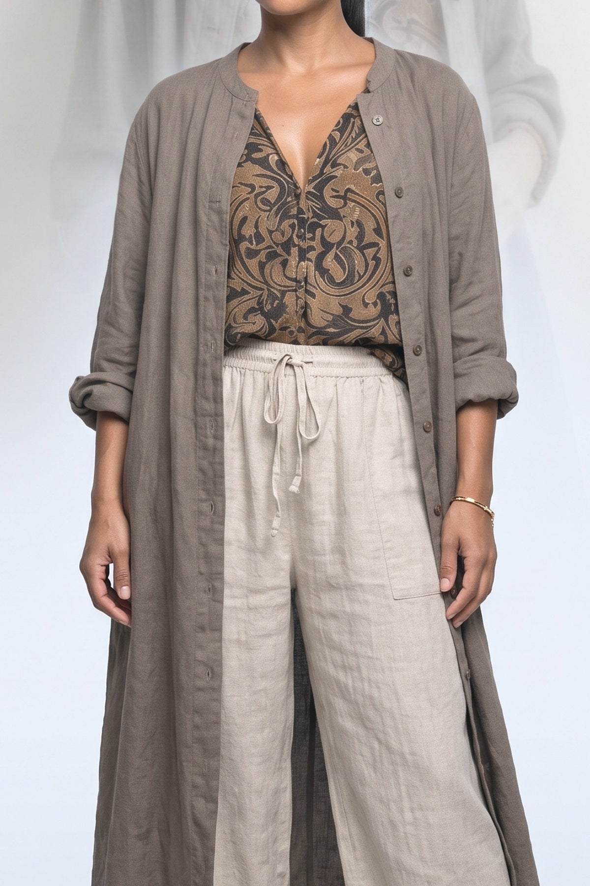 Brown Two Piece Outfit, fabric detail
