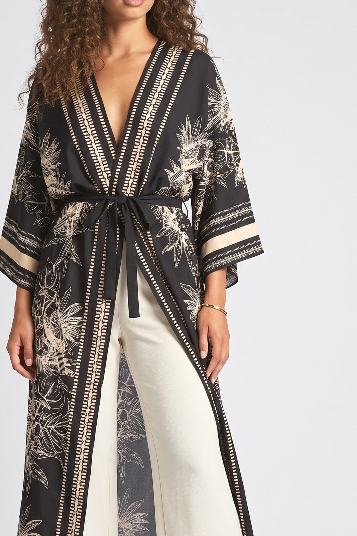 Beach Sun Protection Printed Cardigan Bikini Cover Up, fabric detail