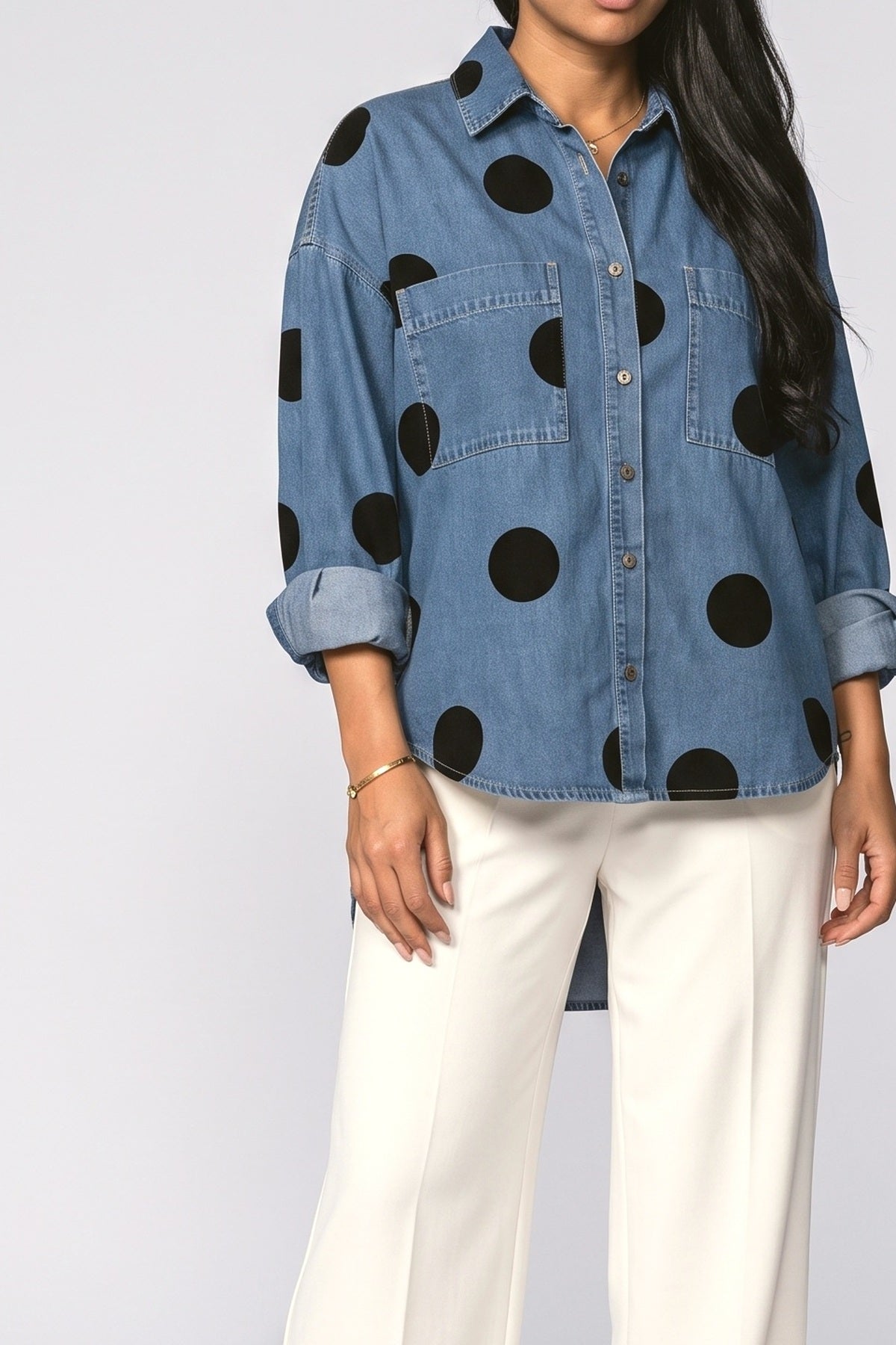 Denim Polka Dot Oversized Blouse, fabric detail