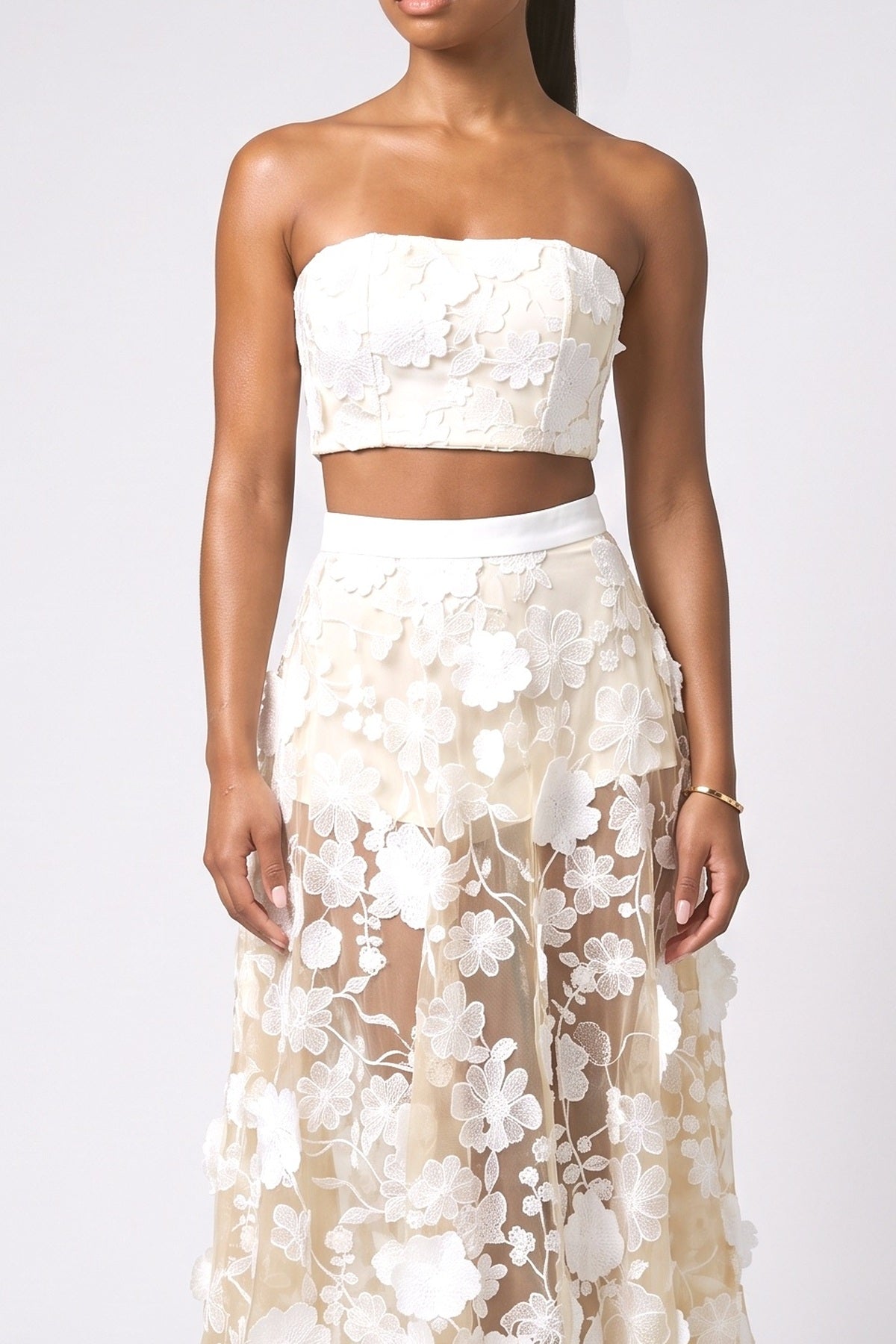 Floral Lace Strapless Outfit Set, fabric detail