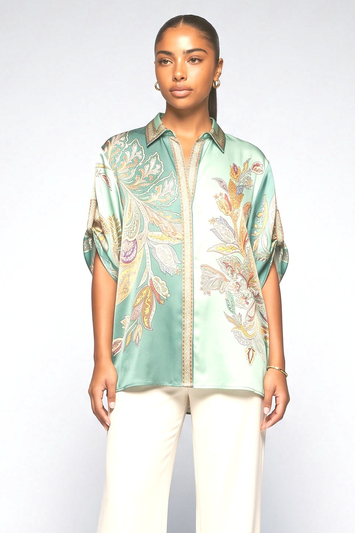 Satin Relaxed Top, fabric detail