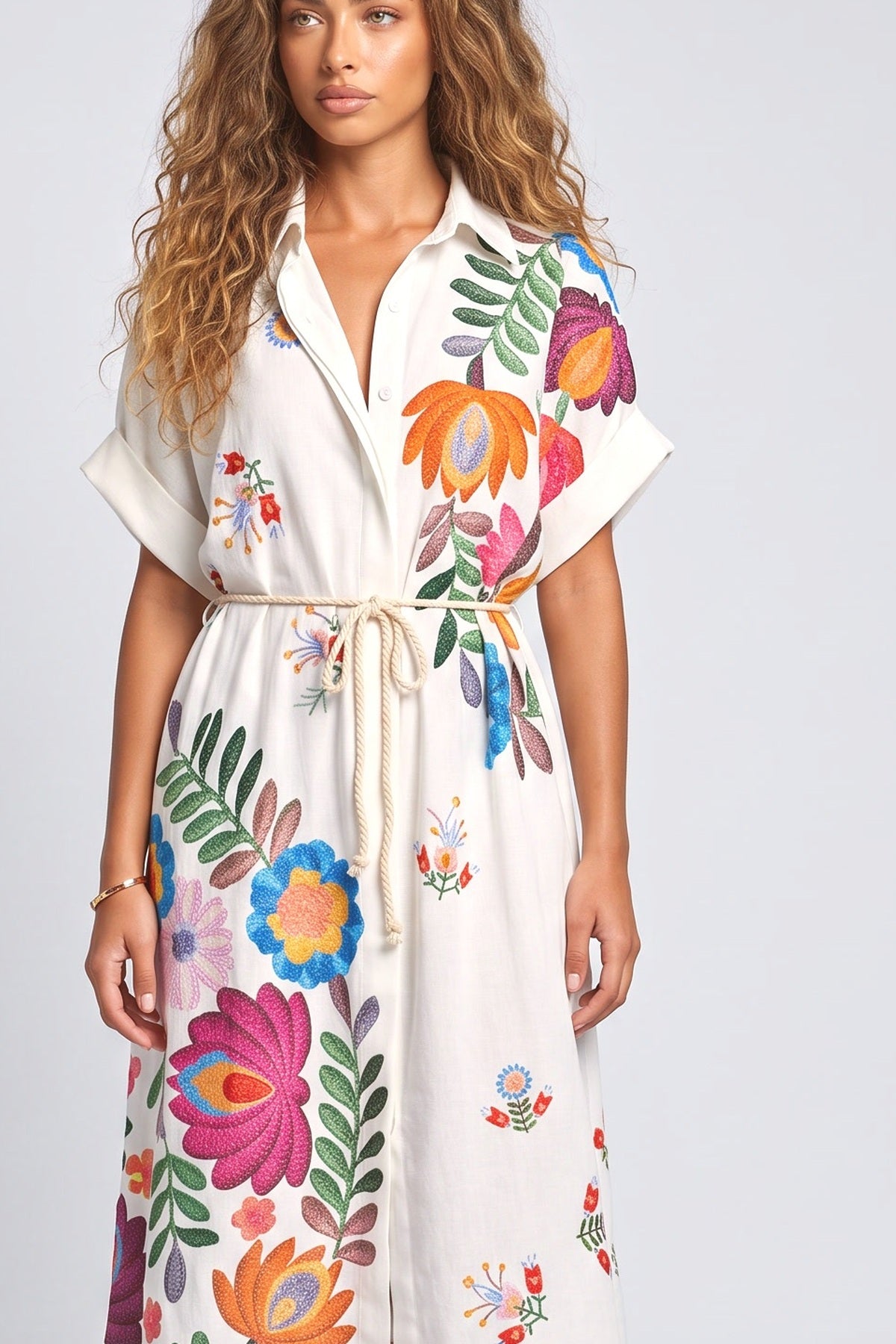 White Relaxed Midi Dress, fabric detail