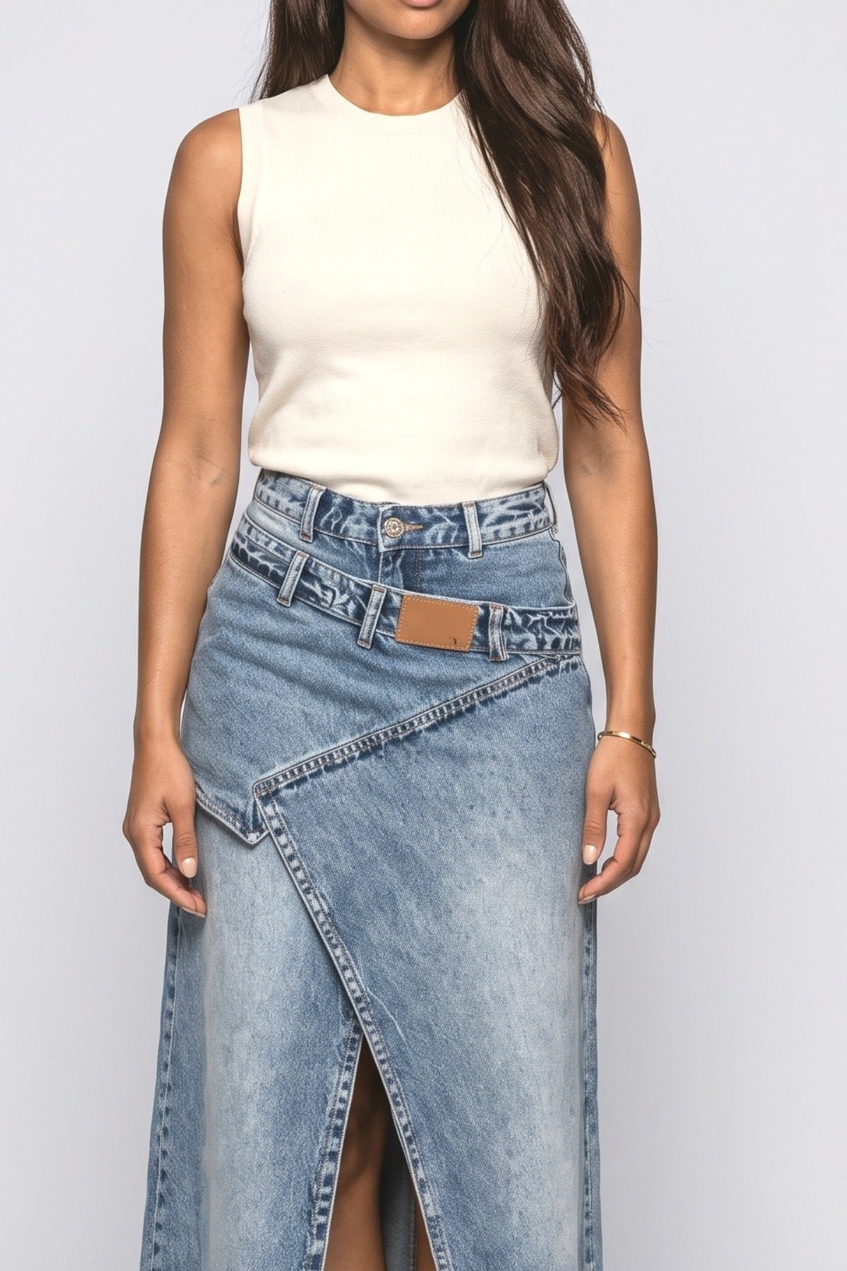 Denim Slit Maxi Skirt, fabric detail