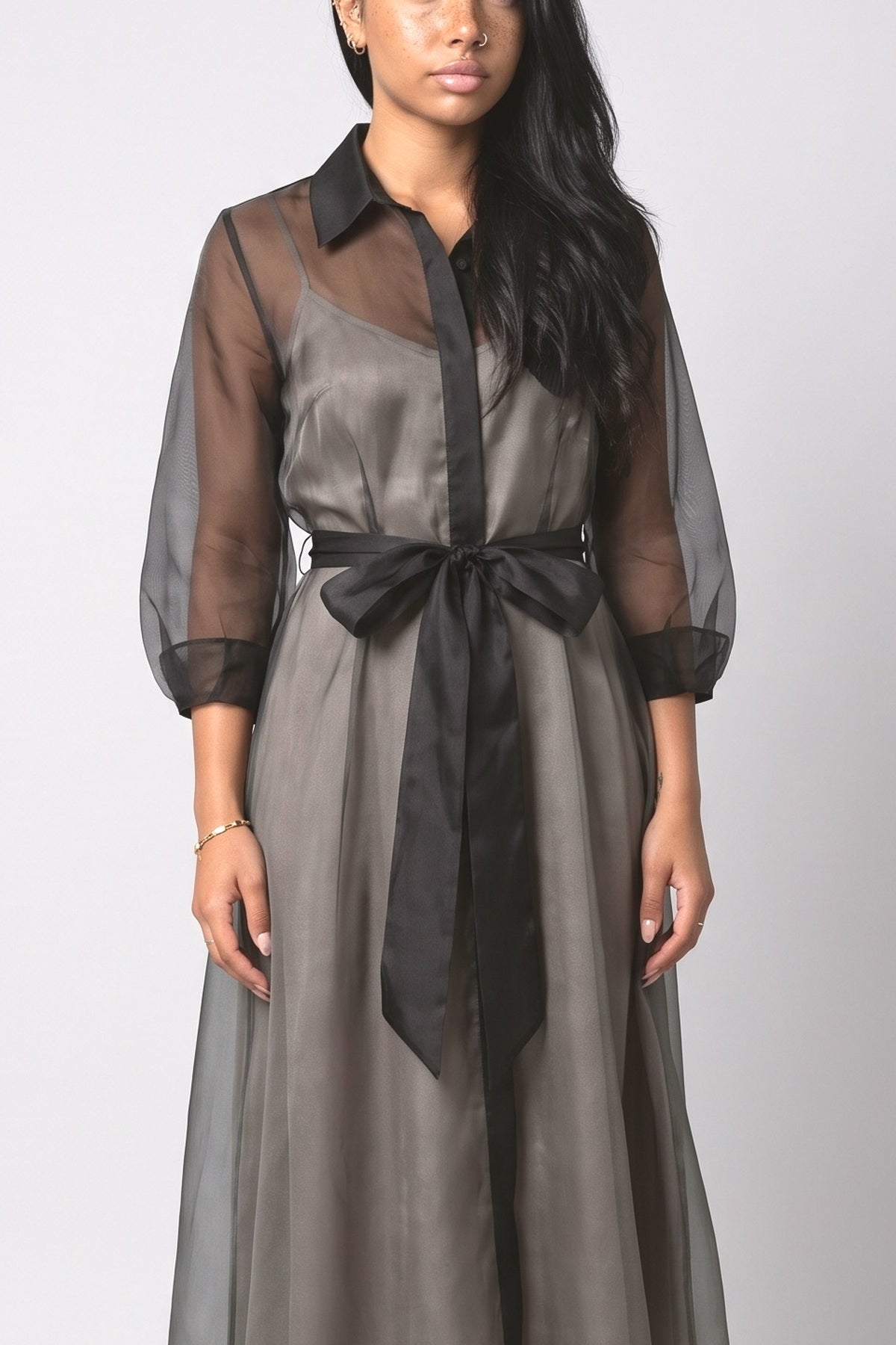 Black Sheer Midi Dress, fabric detail