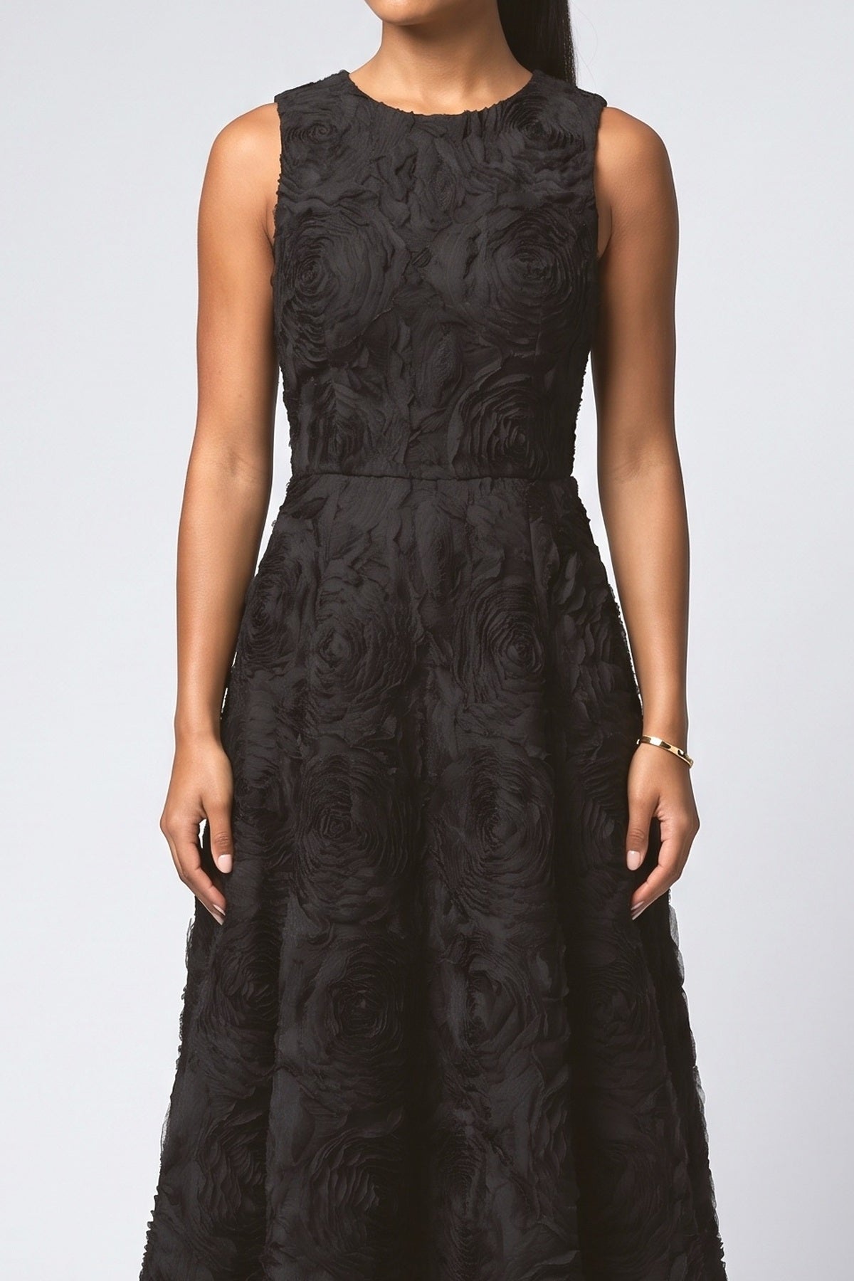 Floral Lace Sleeveless Midi Dress, fabric detail