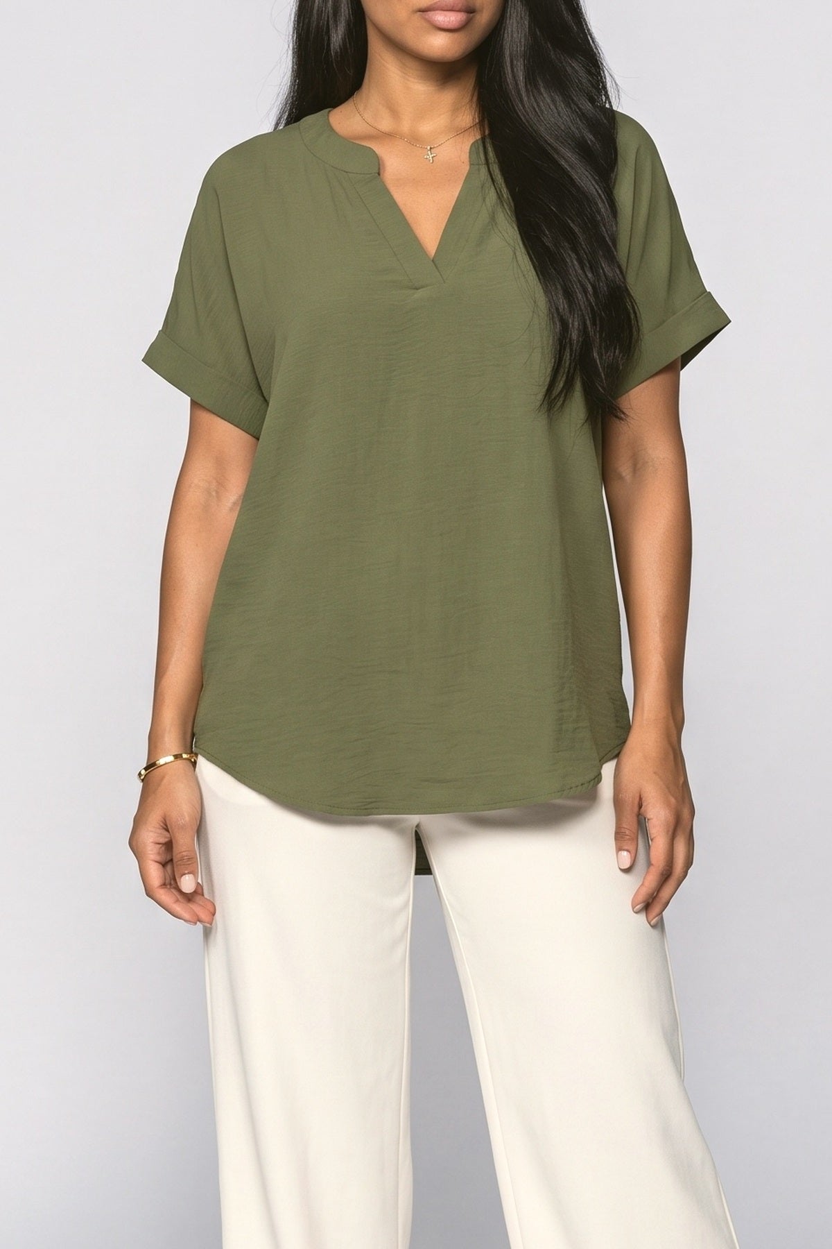 V-Neck Draped Blouse, fabric detail