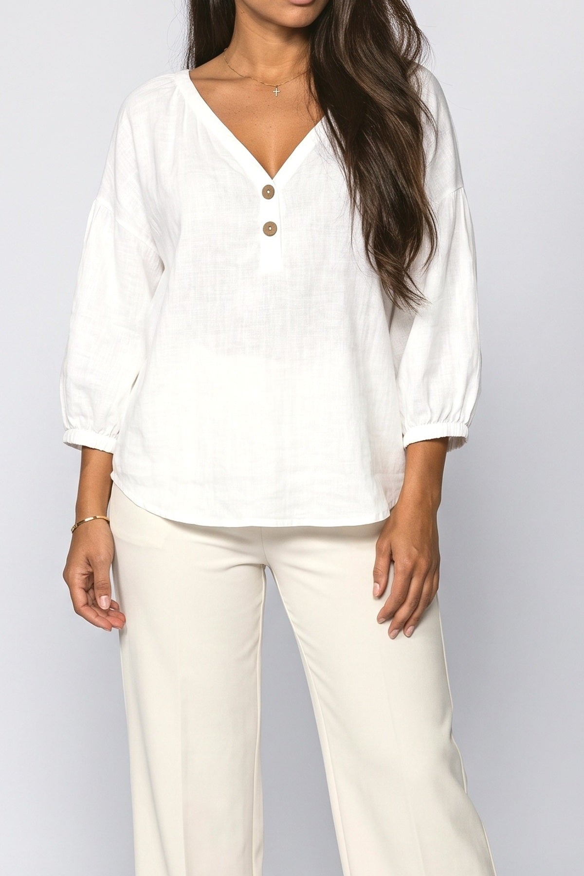 V-Neck Relaxed Blouse, fabric detail