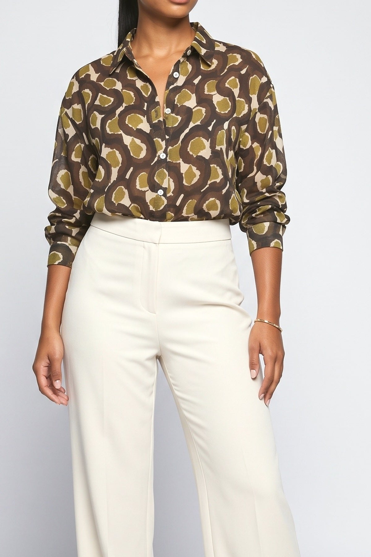 Brown Print Top, fabric detail