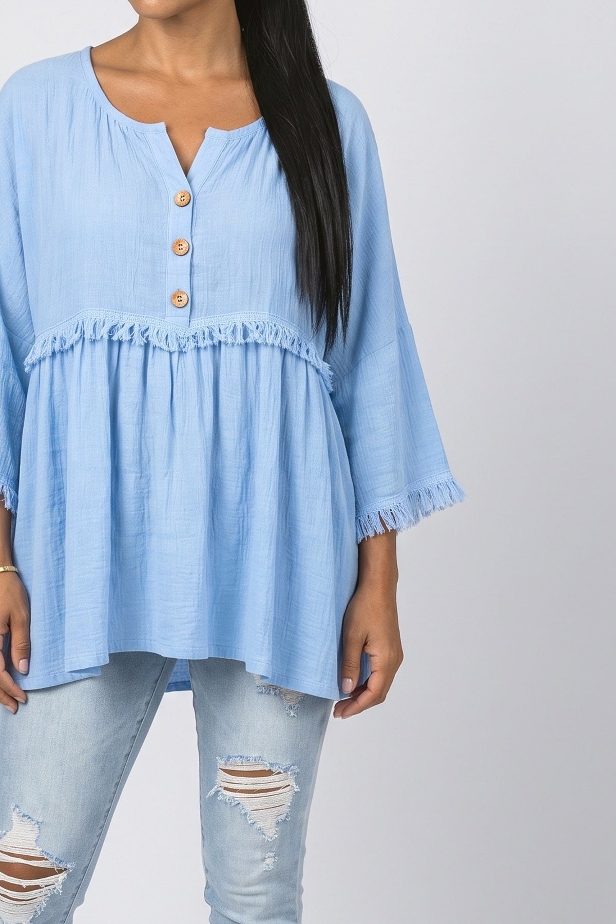 Long Sleeve Fringe Blouse, fabric detail