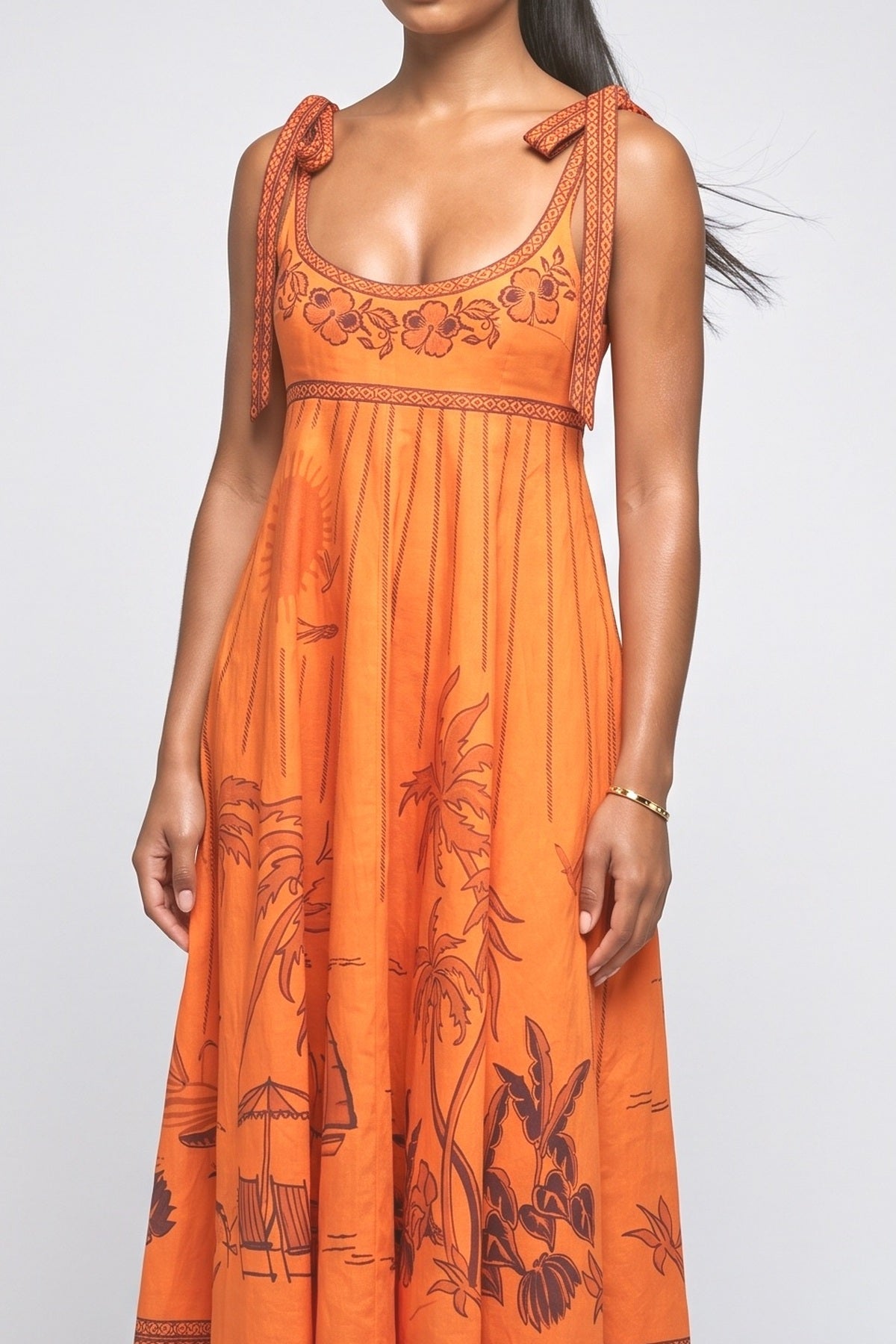 Orange Floral Maxi Dress, fabric detail