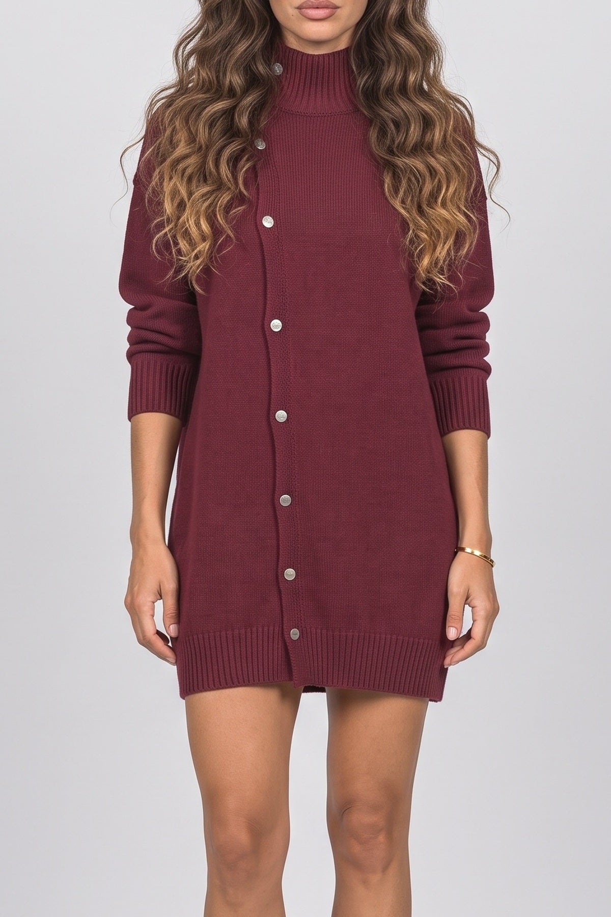 High Neck Oversized Knit Cardigan, fabric detail