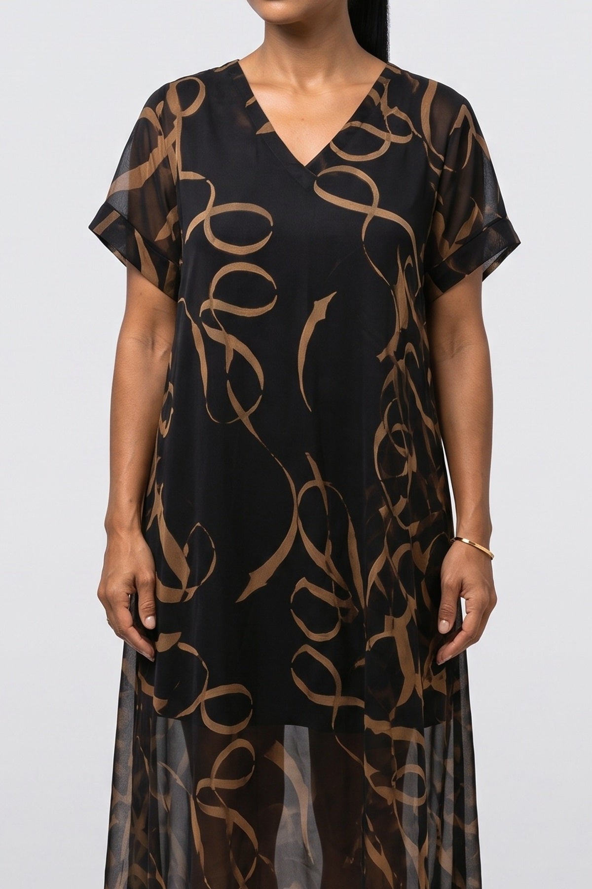 Black V-Neck Maxi Dress, fabric detail