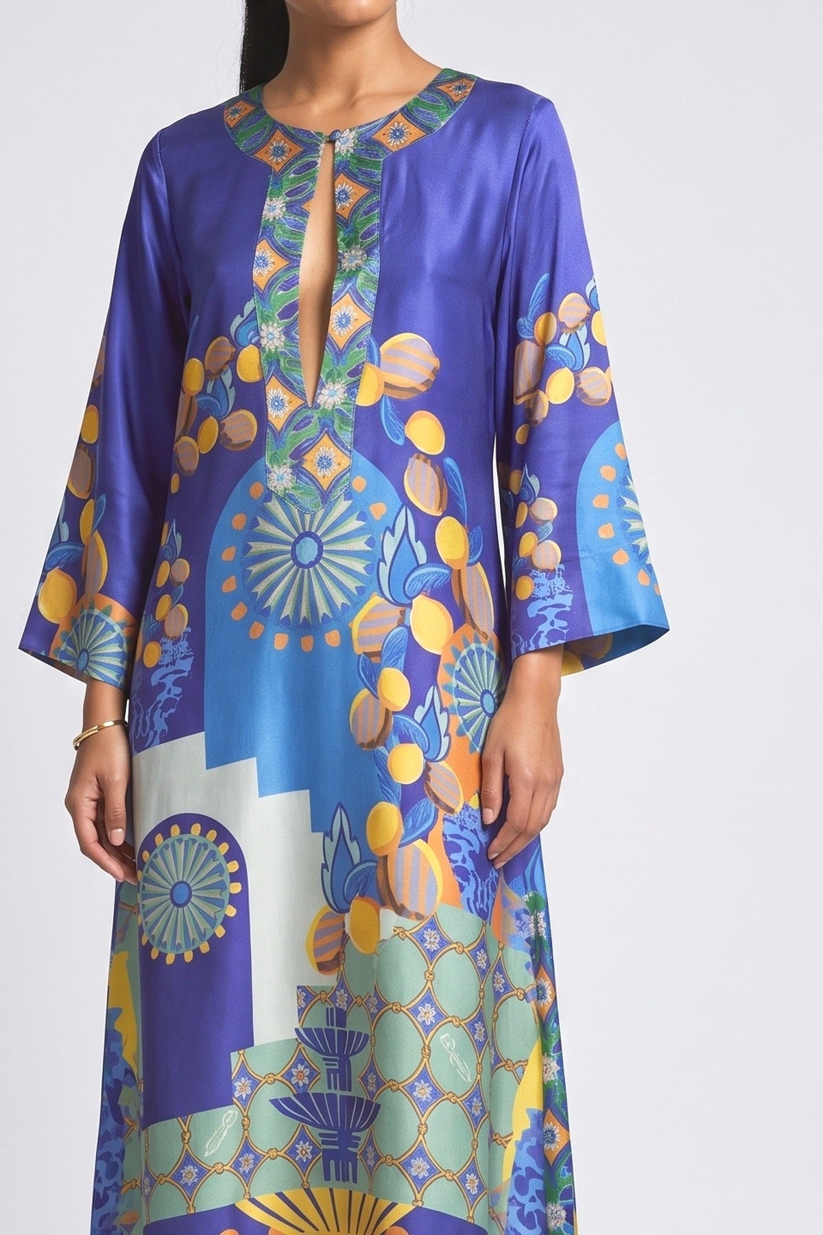 Blue Satin Maxi Dress, fabric detail