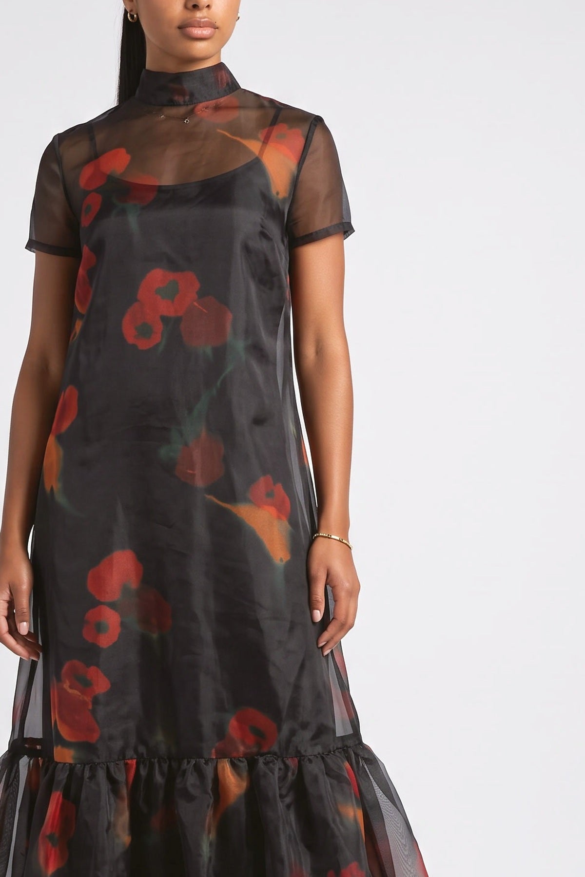 Black Print Maxi Dress, fabric detail