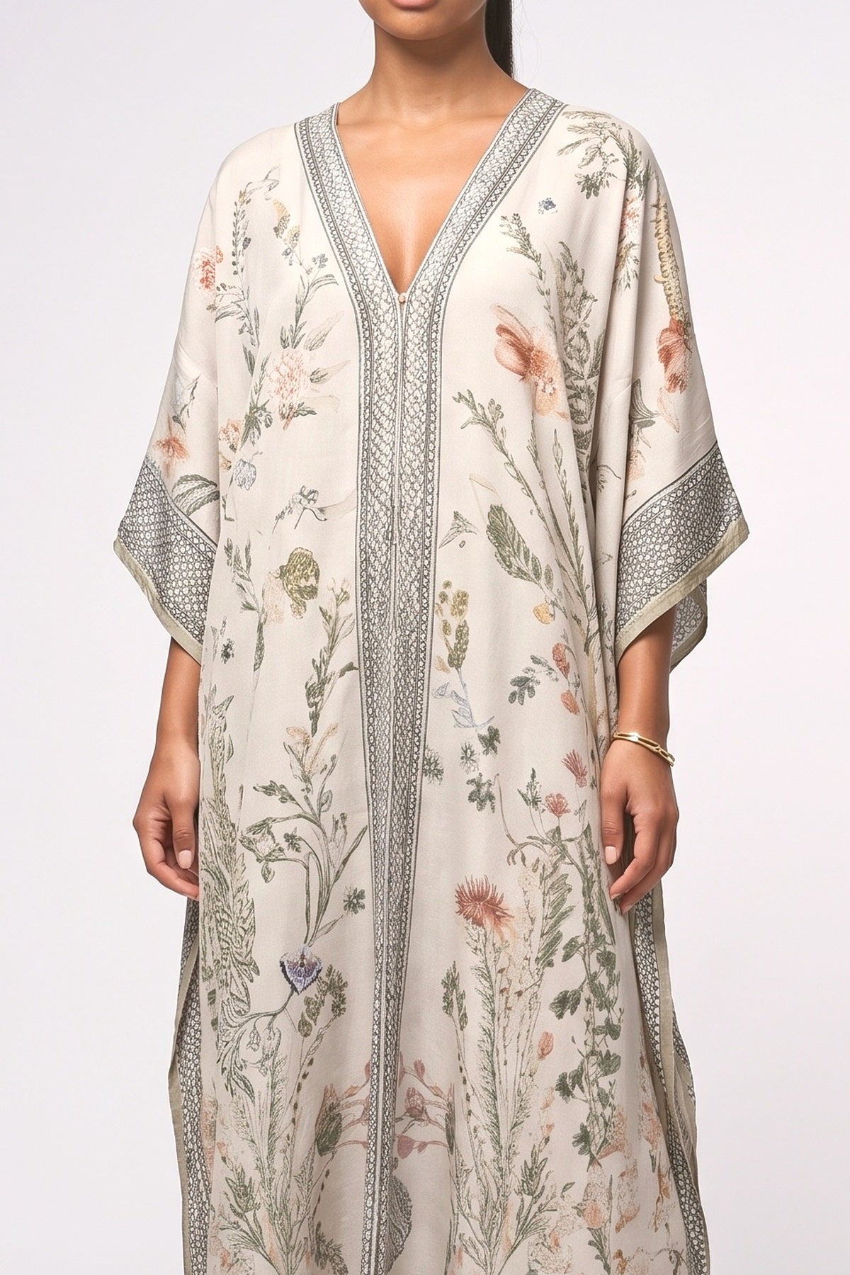 Bohemian Floral Kimono Maxi Dress, fabric detail