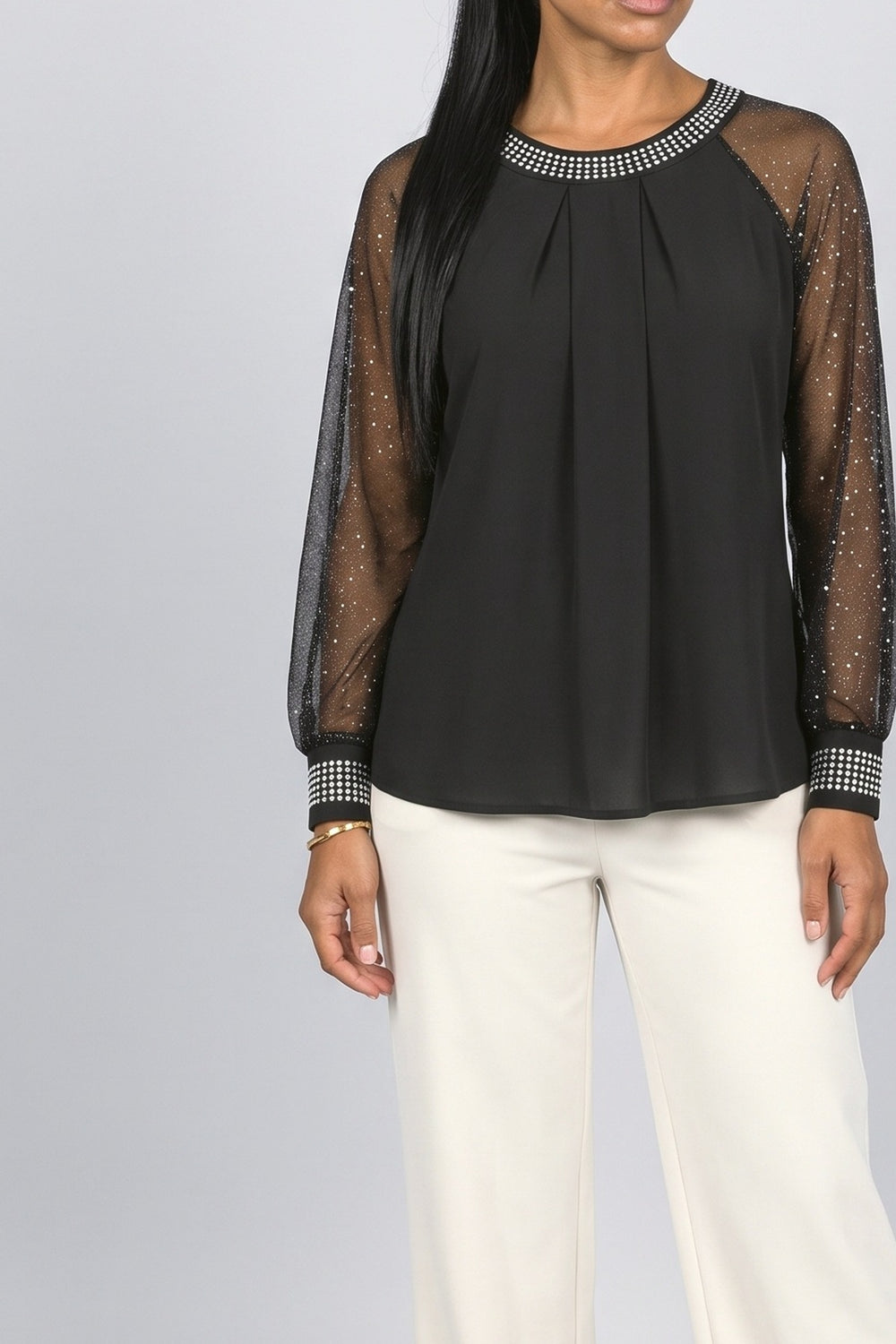 Black Sequin Pleated Blouse, fabric detail