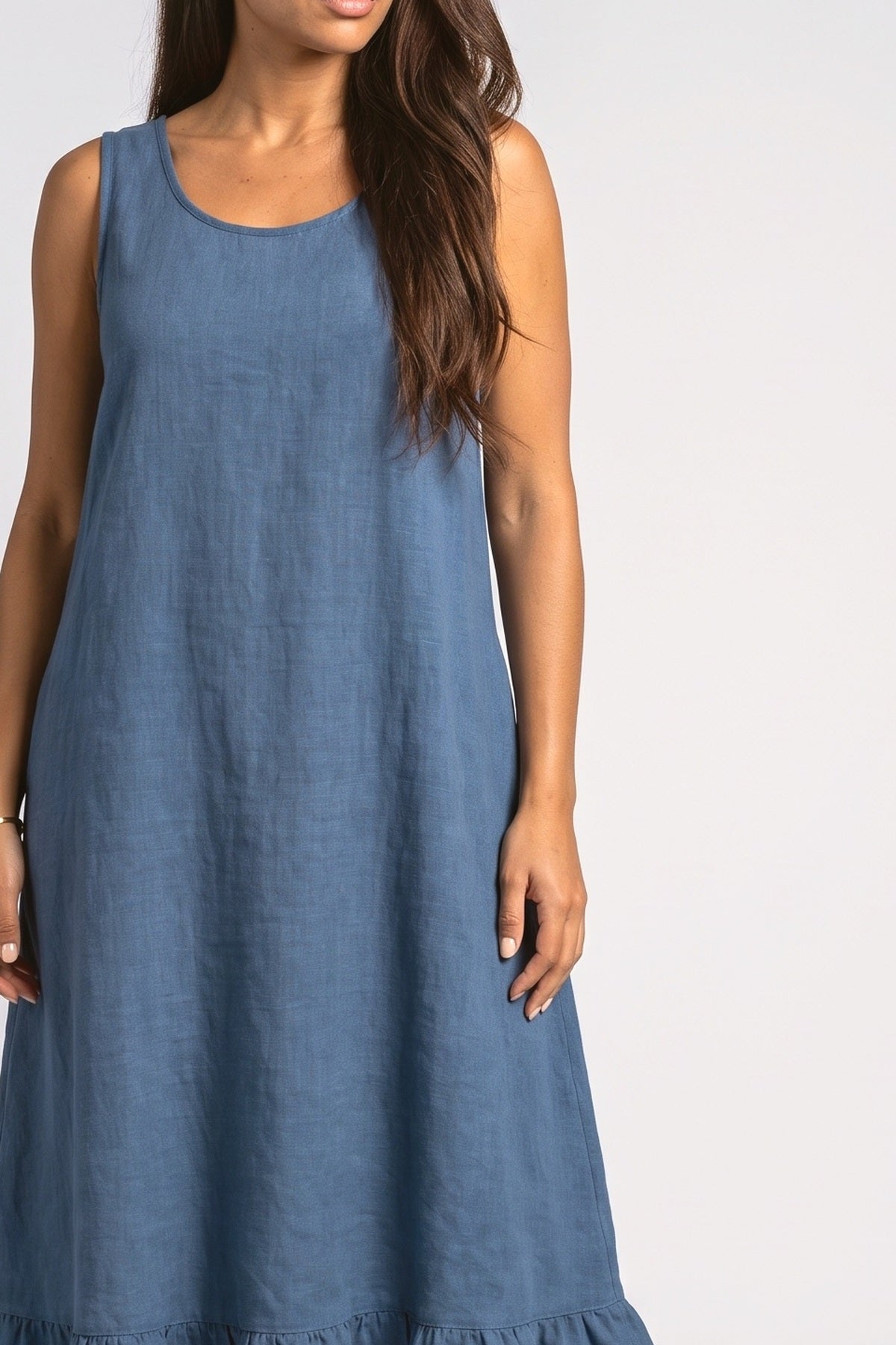 Linen Sleeveless A-Line Midi Dress, fabric detail