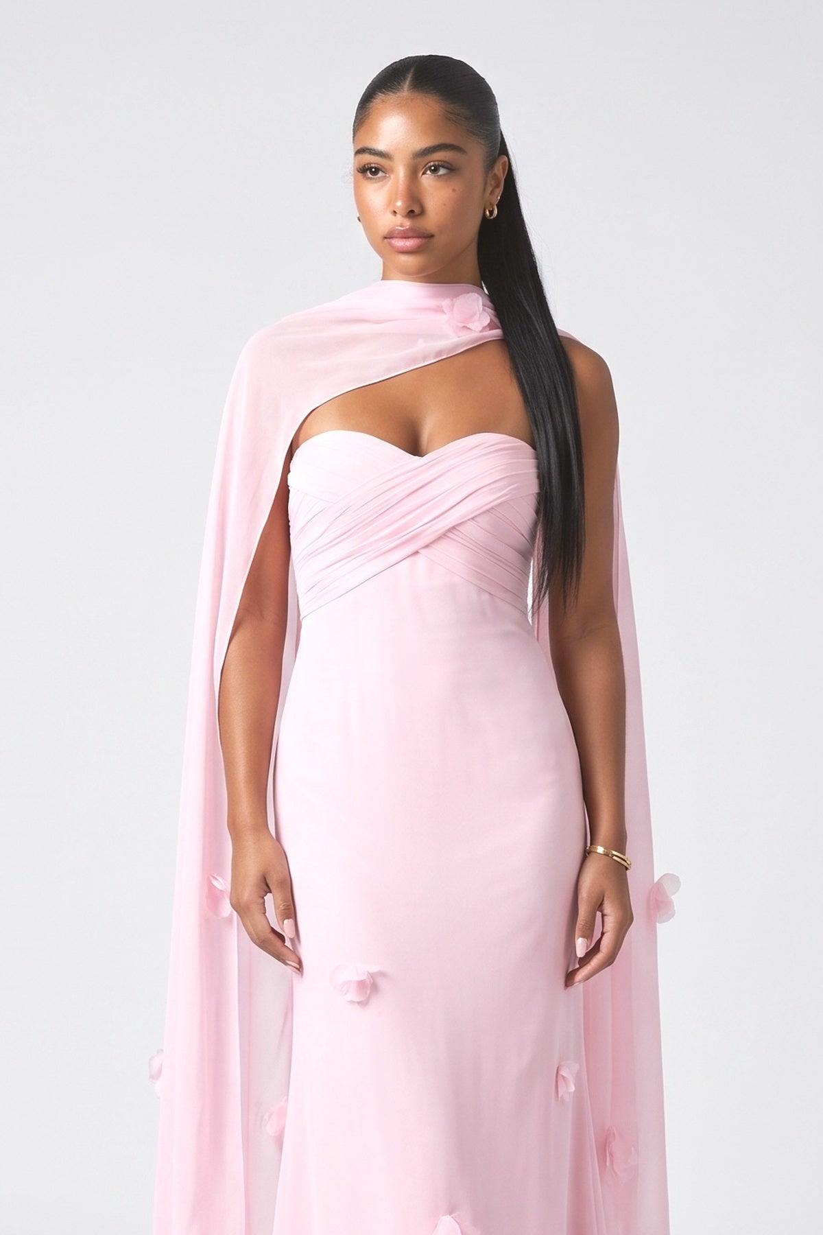Flower Design Shawl Maxi Dress, fabric detail