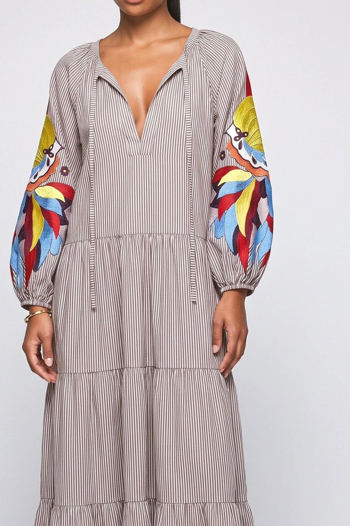 Striped V-Neck Relaxed Maxi Dress, fabric detail