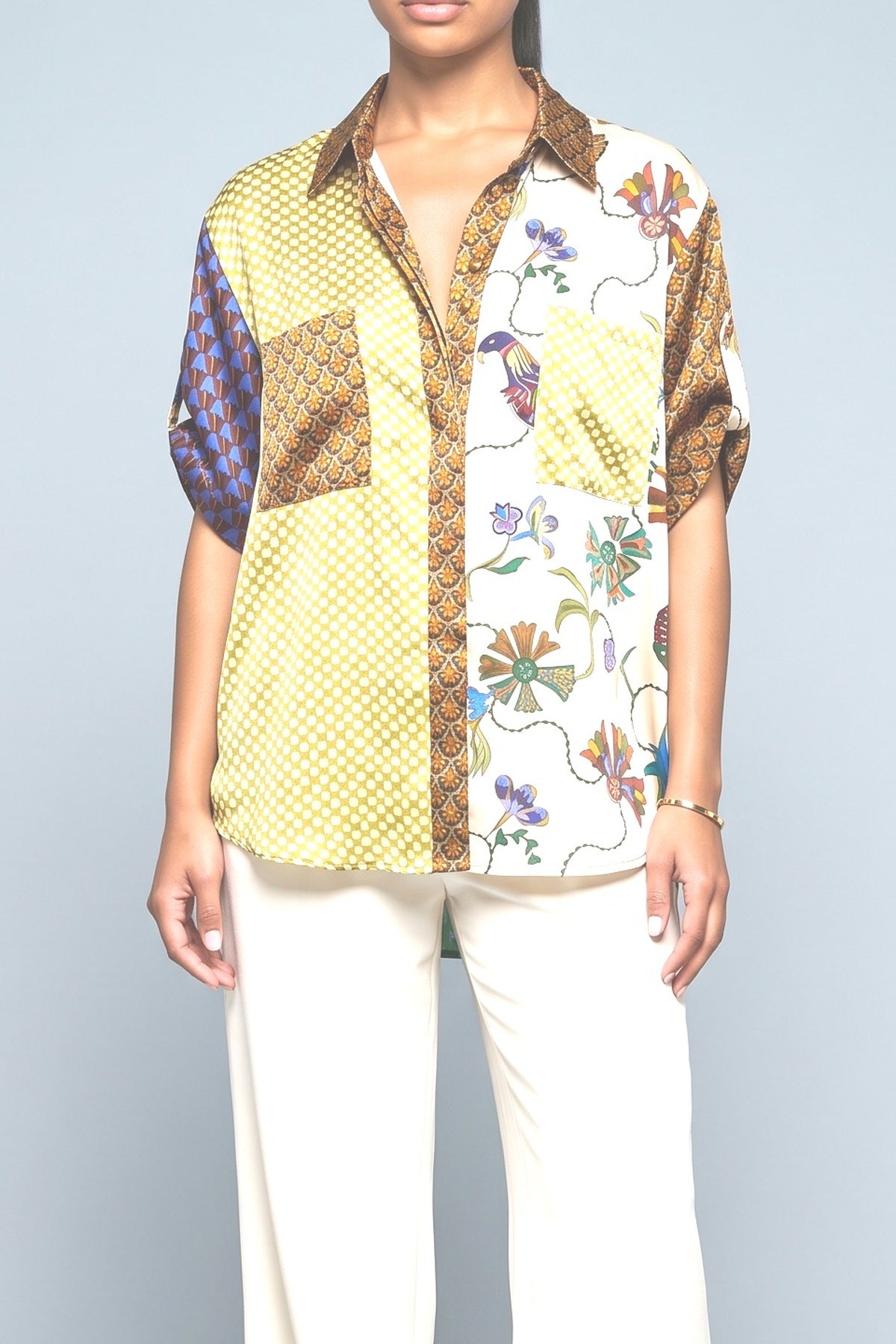 Multicolor Print Relaxed Top, fabric detail