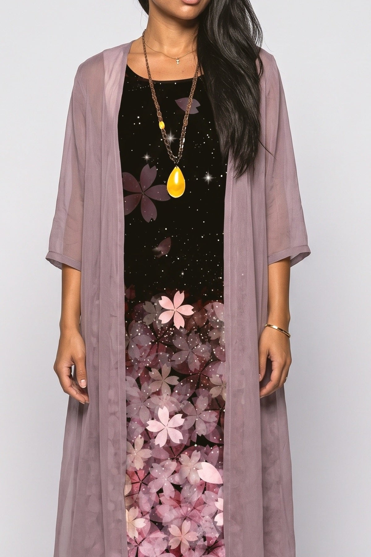 Chiffon Floral Two Piece Outfit, fabric detail