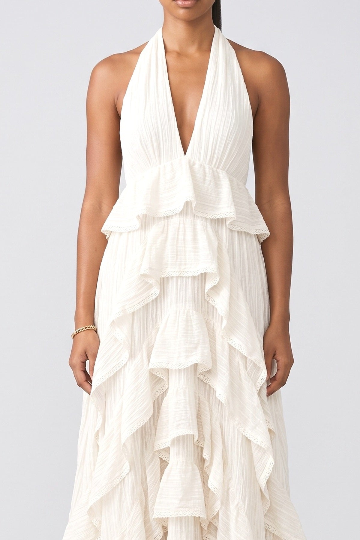 Layered Ruffle Bohemian Beach Maxi Dress, fabric detail