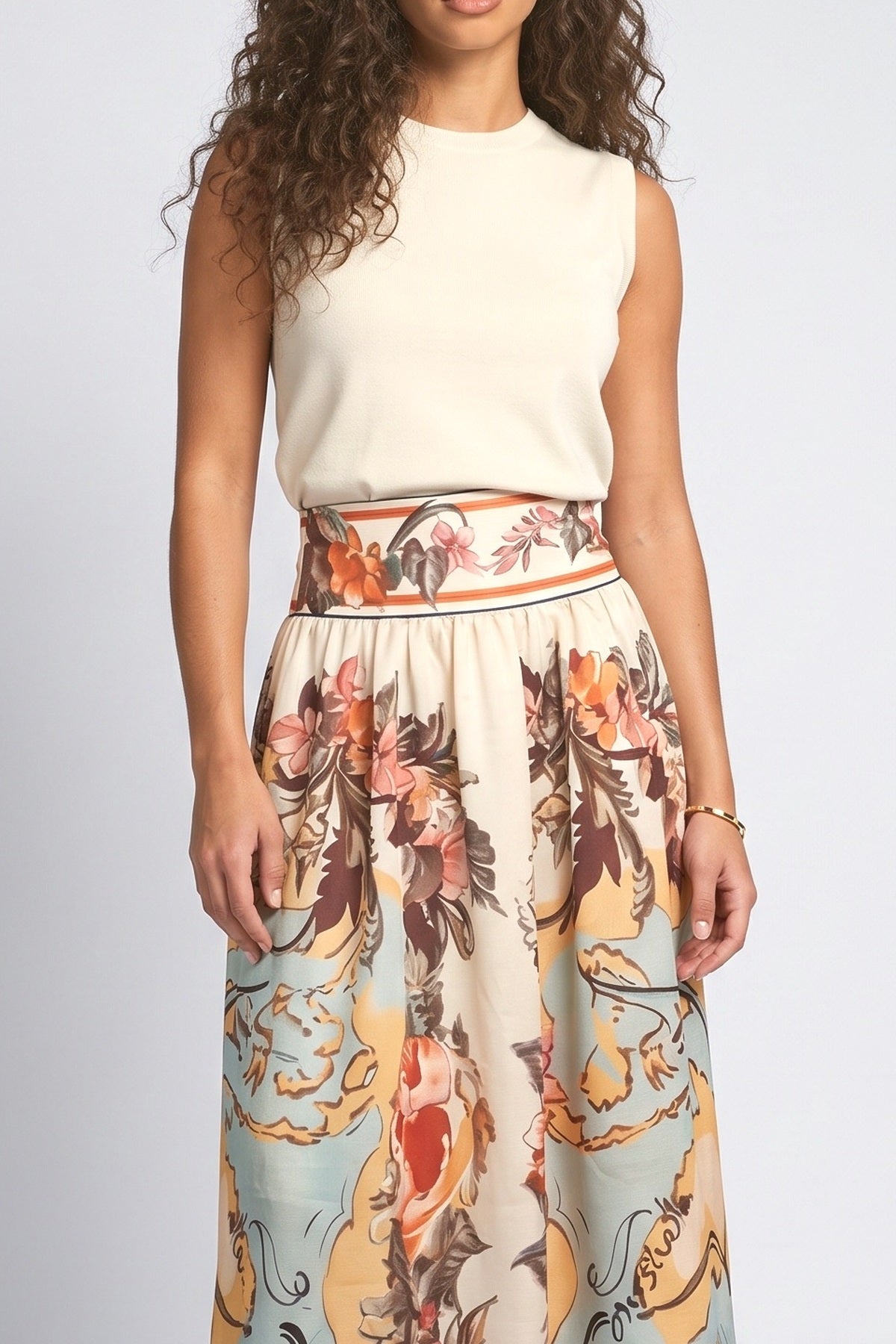Map Print Maxi Skirt, fabric detail